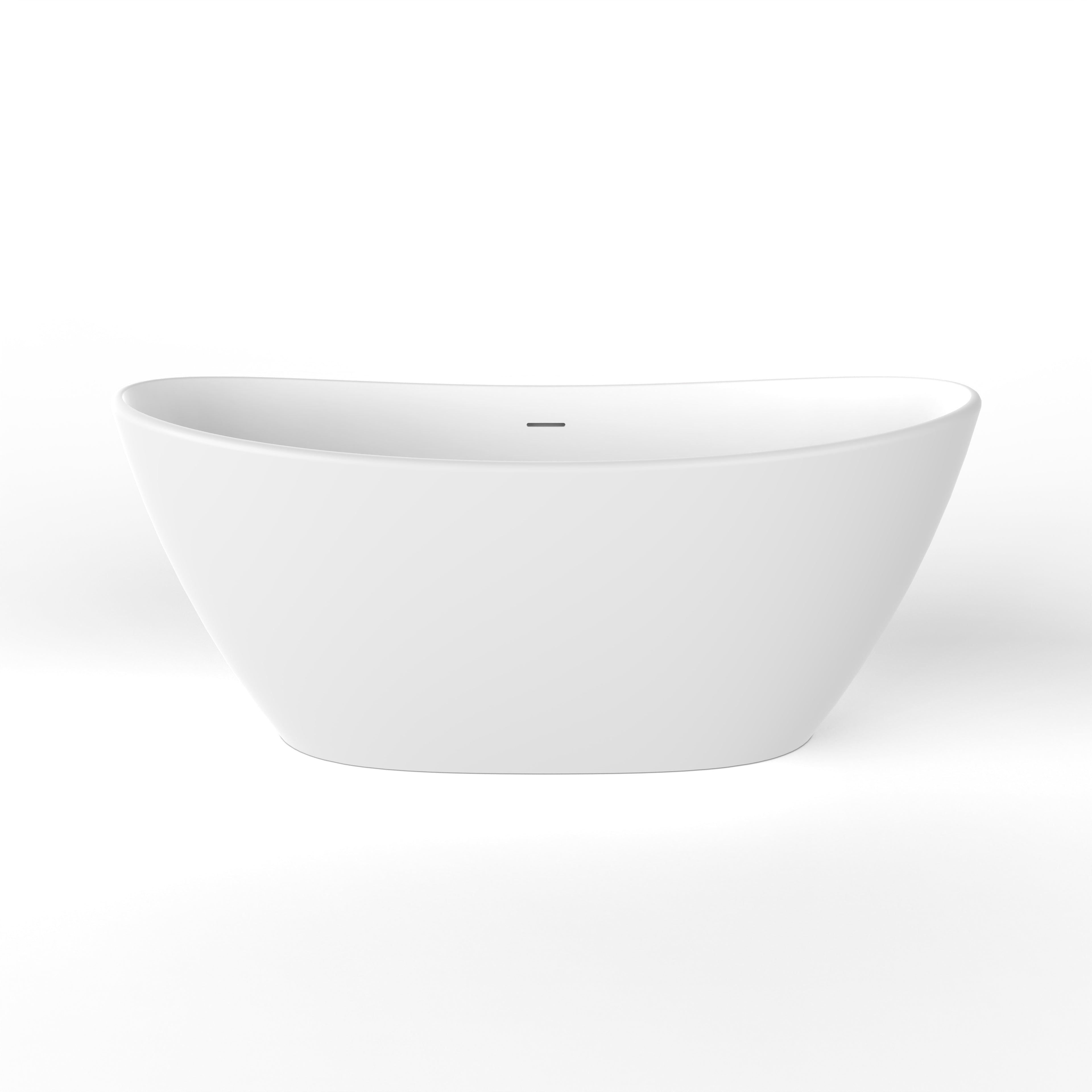61 inch freestanding solid surface soaking bathtub, white, side profile view