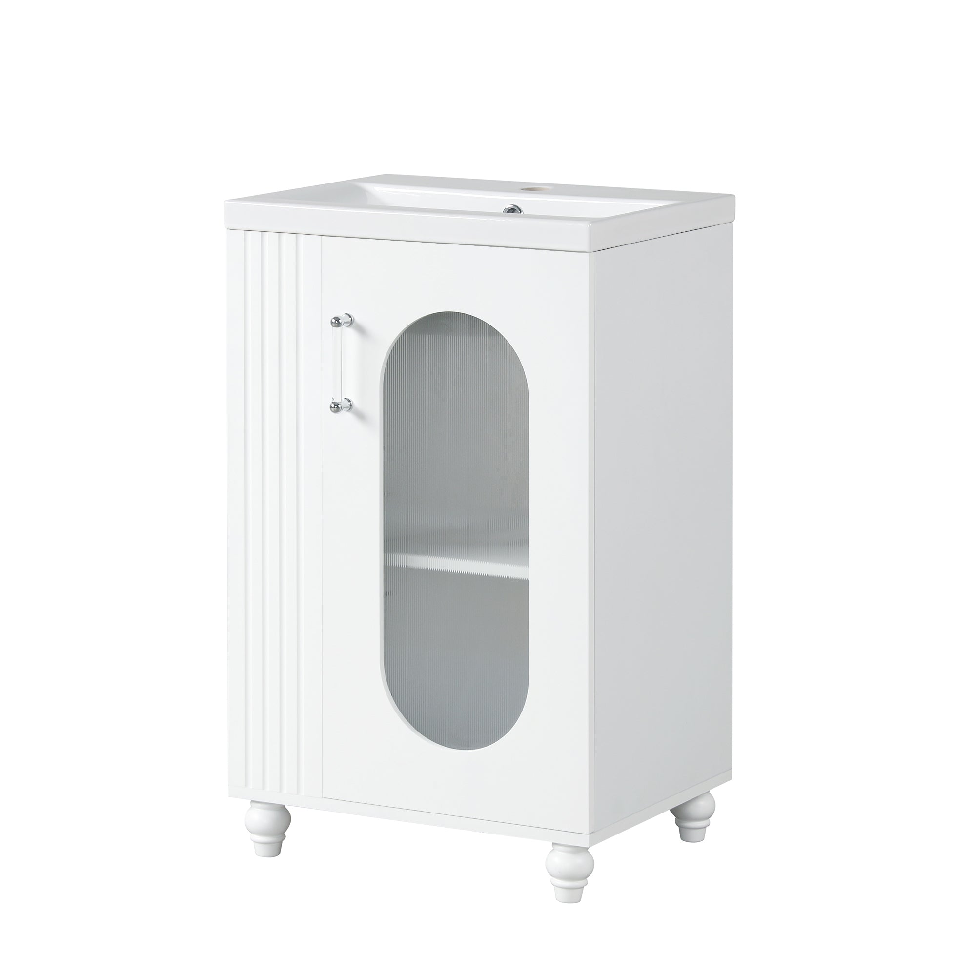 20" Bathroom Vanity with Sink, Bathroom Vanity Cabinet with Two-tier Shelf, Adjustable Shelf, Solid Wood and MDF, White