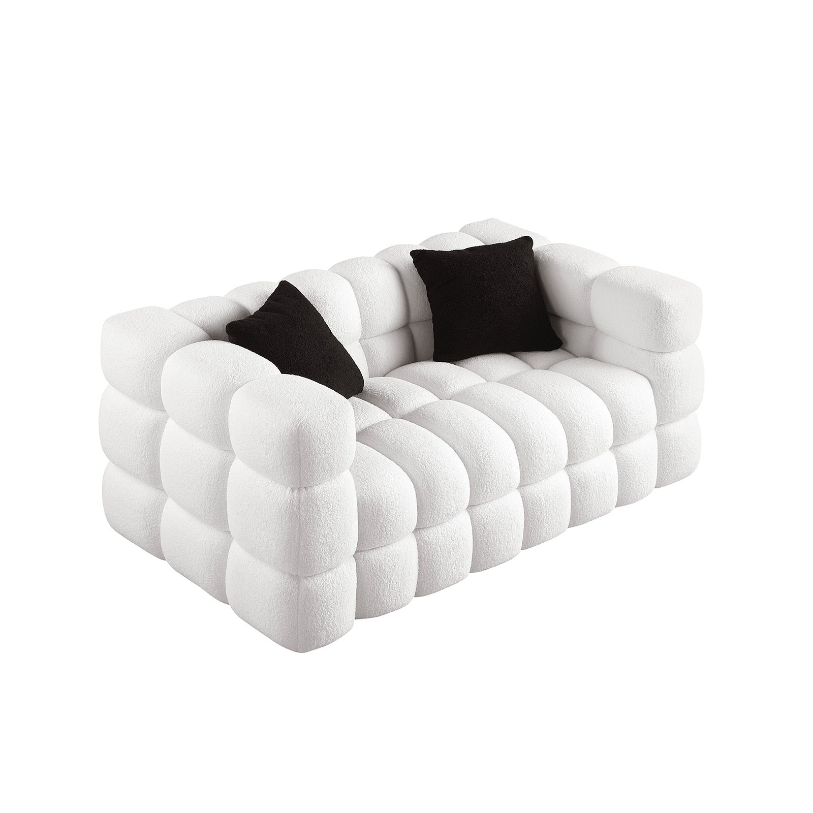 62.2length ,35.83" deepth ,human body structure for USA people,  marshmallow sofa,boucle sofa ,White color, 2  seater