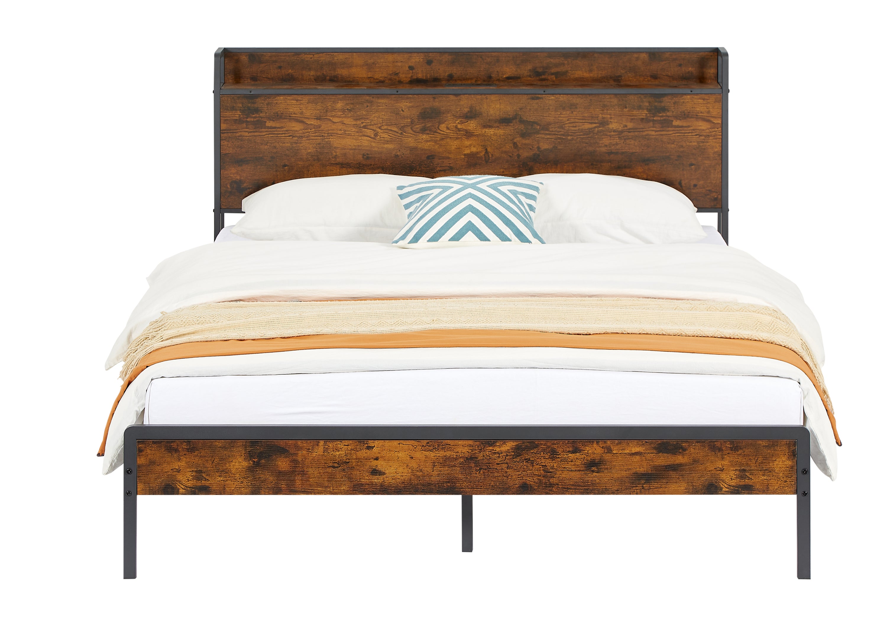 Bed frame with charging station queen size,87.80'' L x 61.80'' W x 39.2'' H