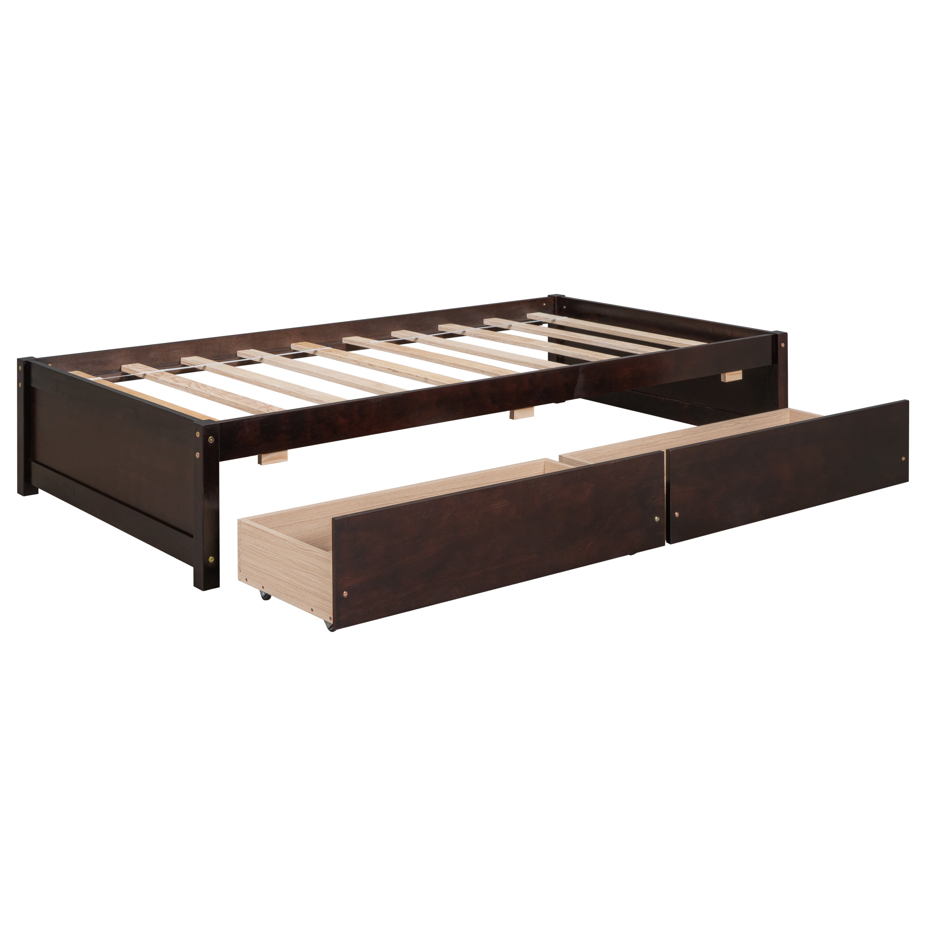 Twin Bed with 2 Drawers, Solid Wood, No Box Spring Needed ,Espresso(Old SKU:W50441670)