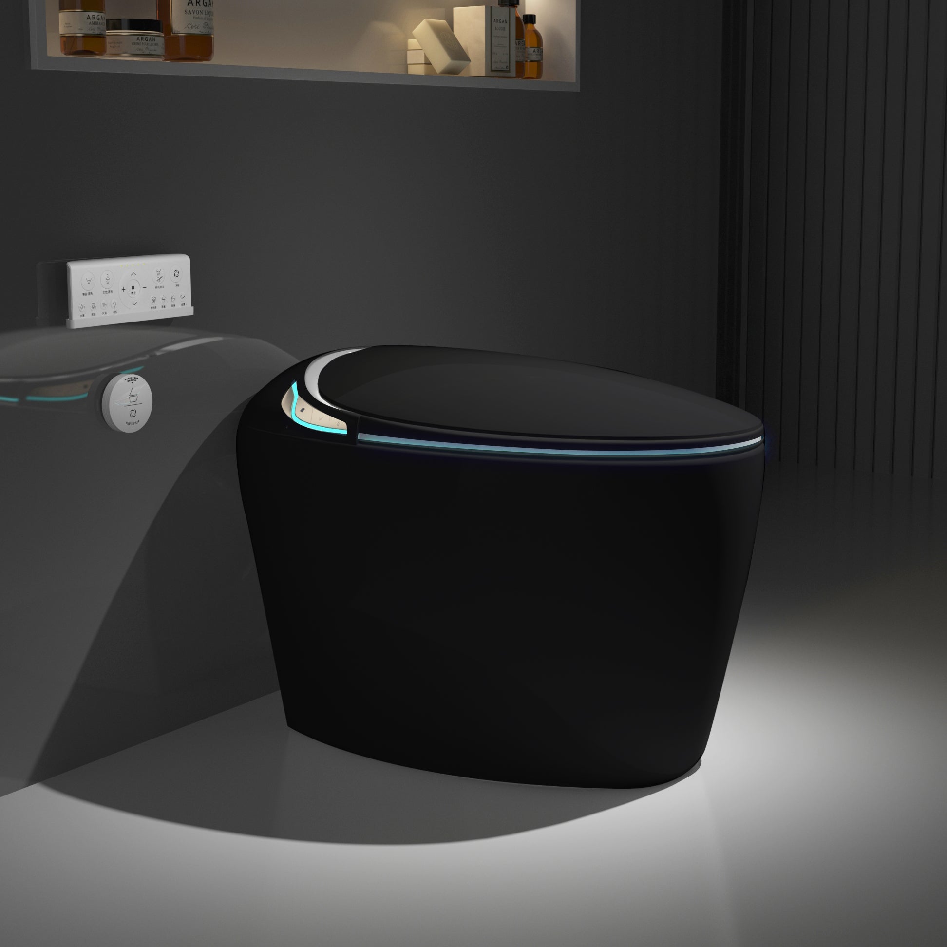 Unique Smart Toilet with Bidet Built In, Intelligent One Piece Toilet For Modern Bathroom, Auto Open/Close Seat, Foot Sensor, LED Display,Night Light, Warm Water & Dryer, Black