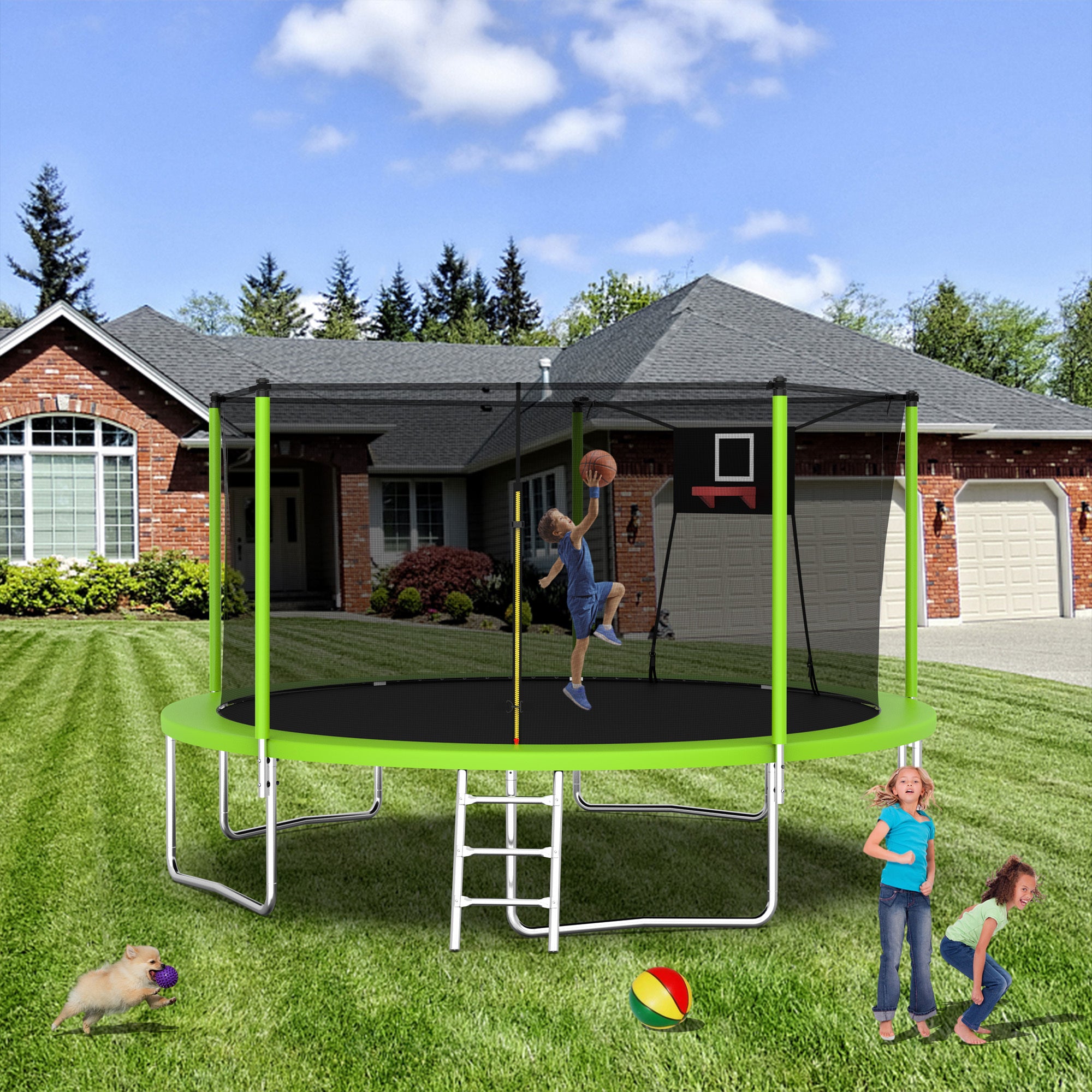 14FT Trampoline for Kids and Adults with Net, Outdoor Recreational Trampolines for Family