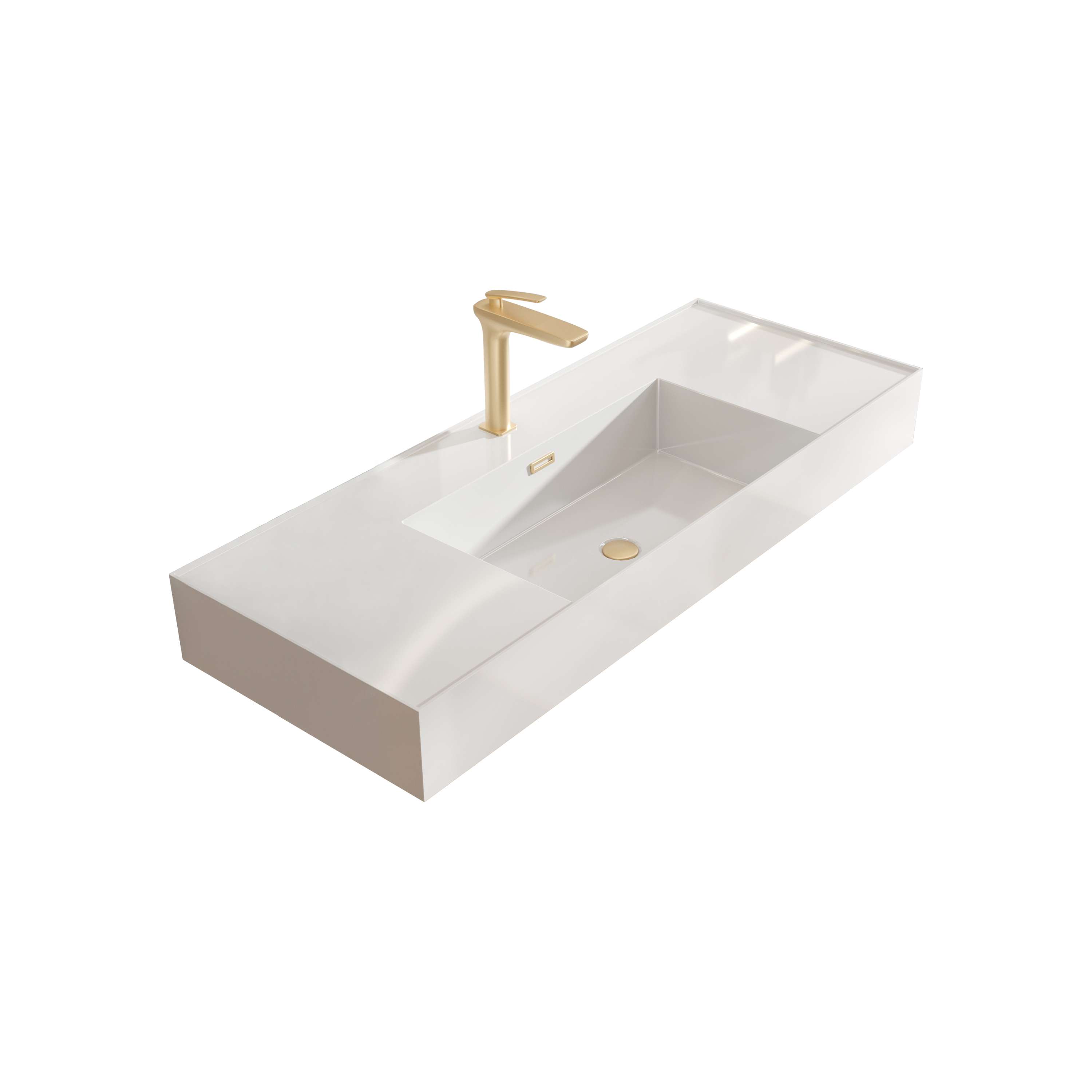 BB0648Y101, Integrated glossy white solid surface basin with one predrilled faucet hole, faucet and drain assembly NOT included