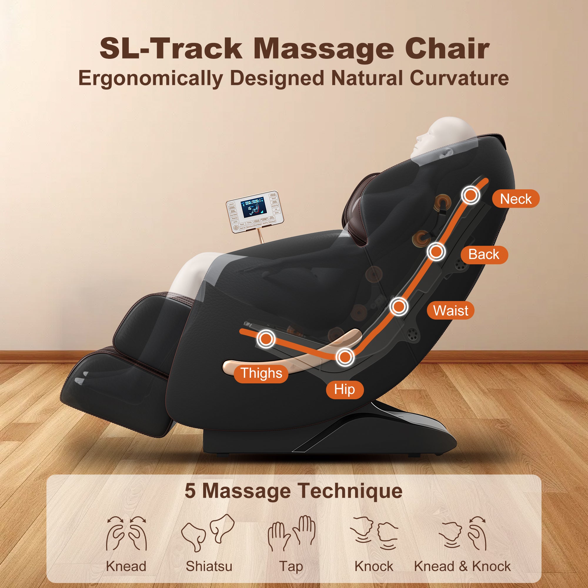 Deluxe Massage Chair, Full Body Zero Gravity Recliner with AI Voice Control, SL Track, Bluetooth, Foot Rollers, Airbags, Heating (Black)