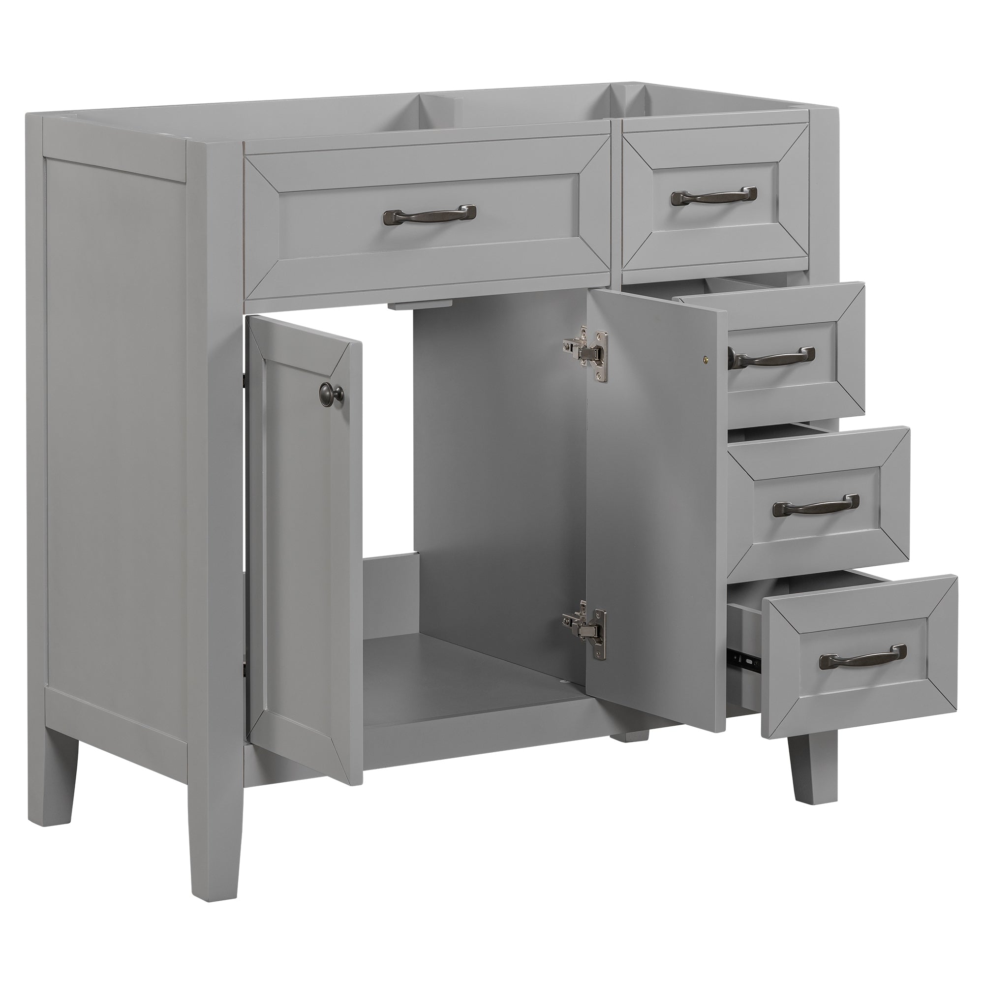 36" Bathroom Vanity without Sink, Cabinet Base Only, Bathroom Cabinet with Drawers, Solid Frame and MDF Board, Grey