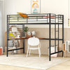 Full Metal Loft Bed with Desk and Metal Grid, Black