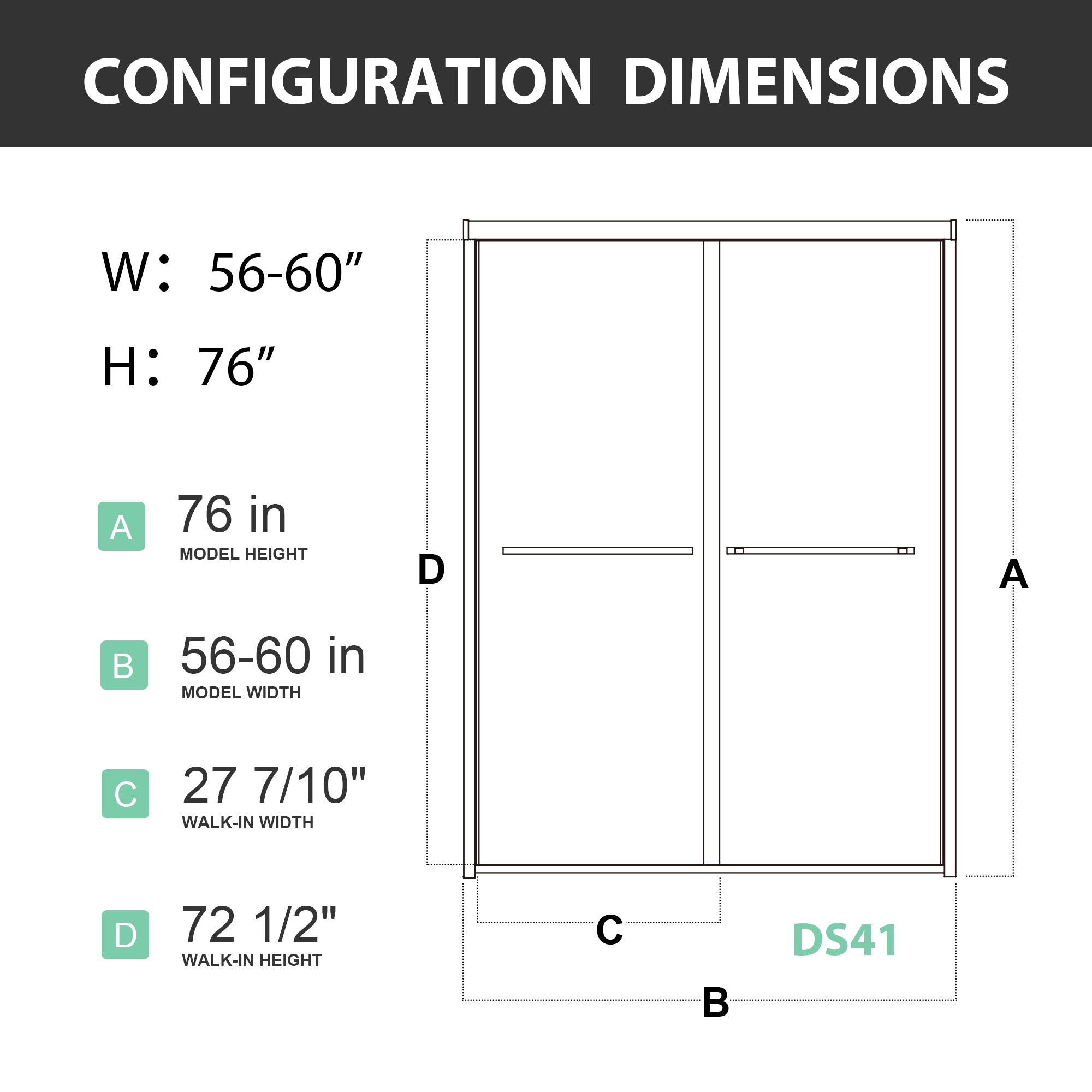 60"W x 76"H Sliding Framed Shower Door in Black Finish with Clear Glass