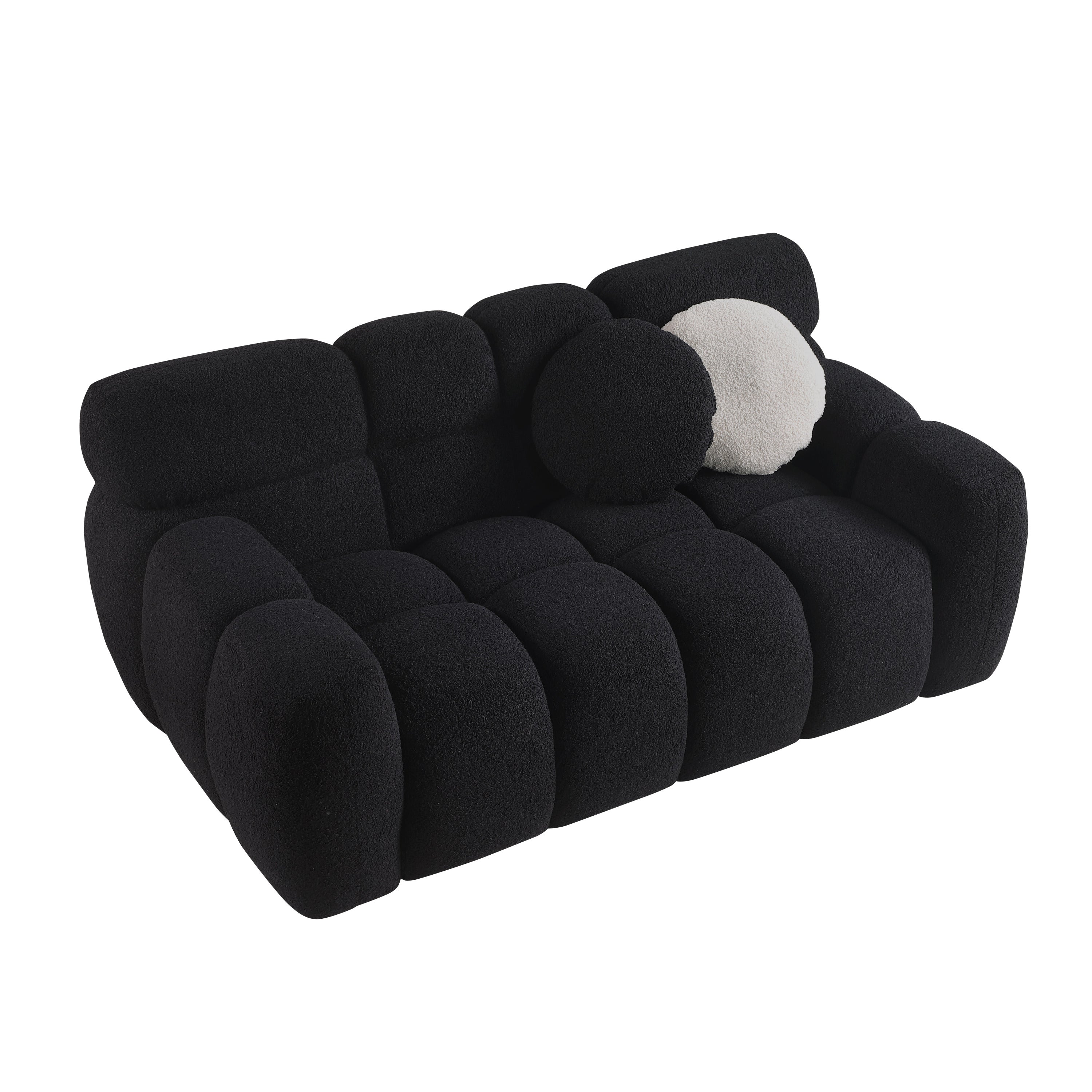 64.96 length ,35.83" deepth ,human body structure for USA people,  marshmallow sofa,boucle sofa ,2  seater, BEIGE  BOUCLE