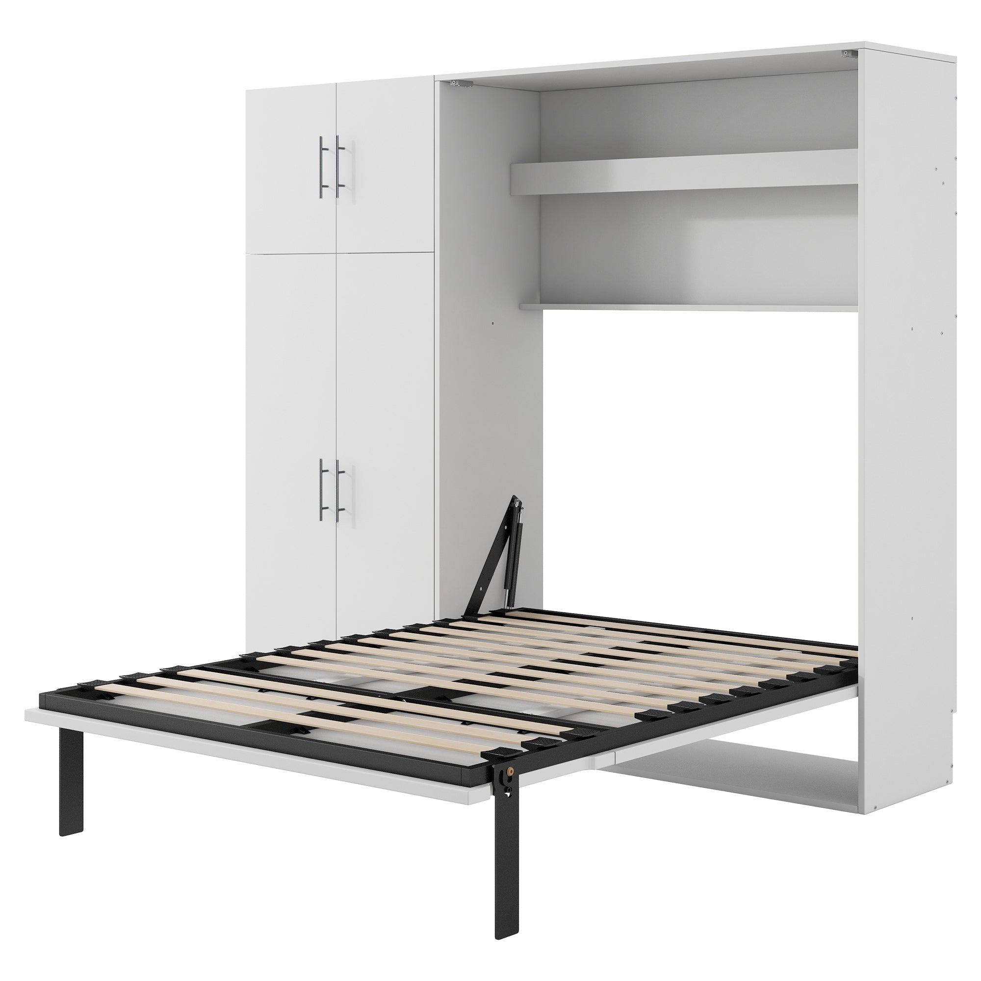 Full Size Murphy Bed with Lockers and Wardrobes, White