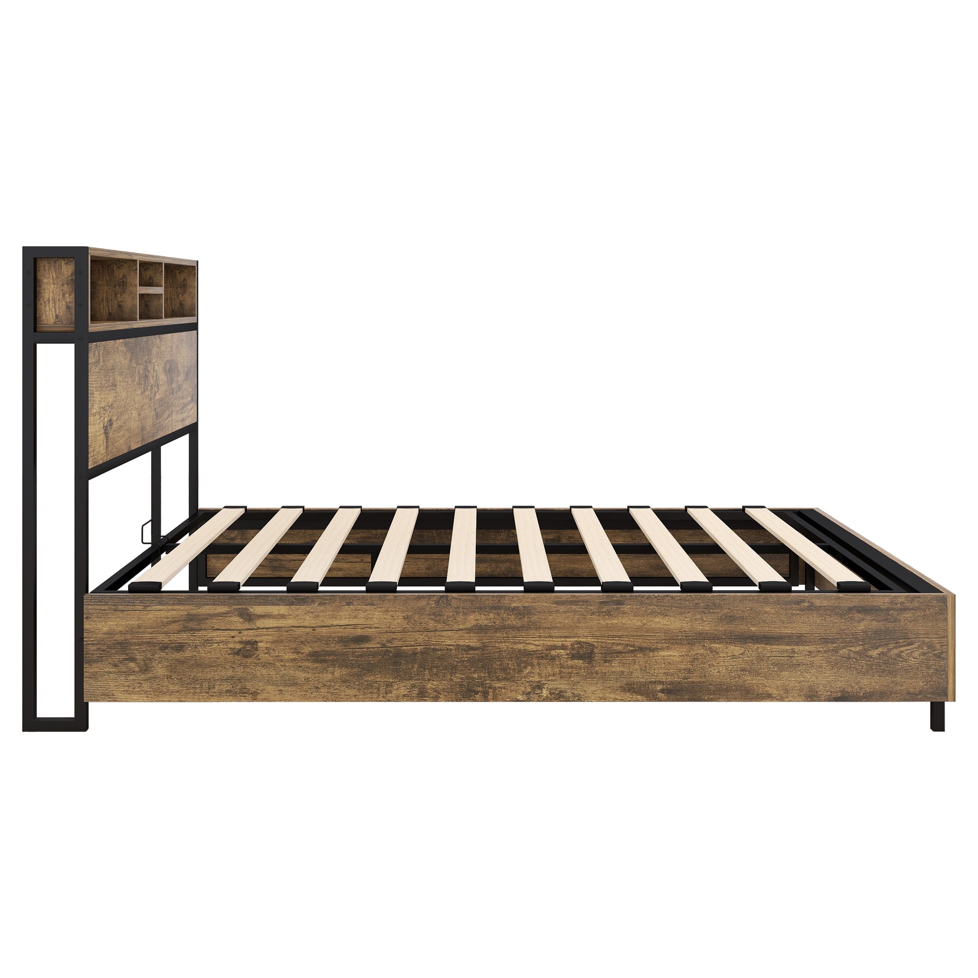 Metal Platform Bed With Underneath Storage, LED and USB Ports, Full, Black