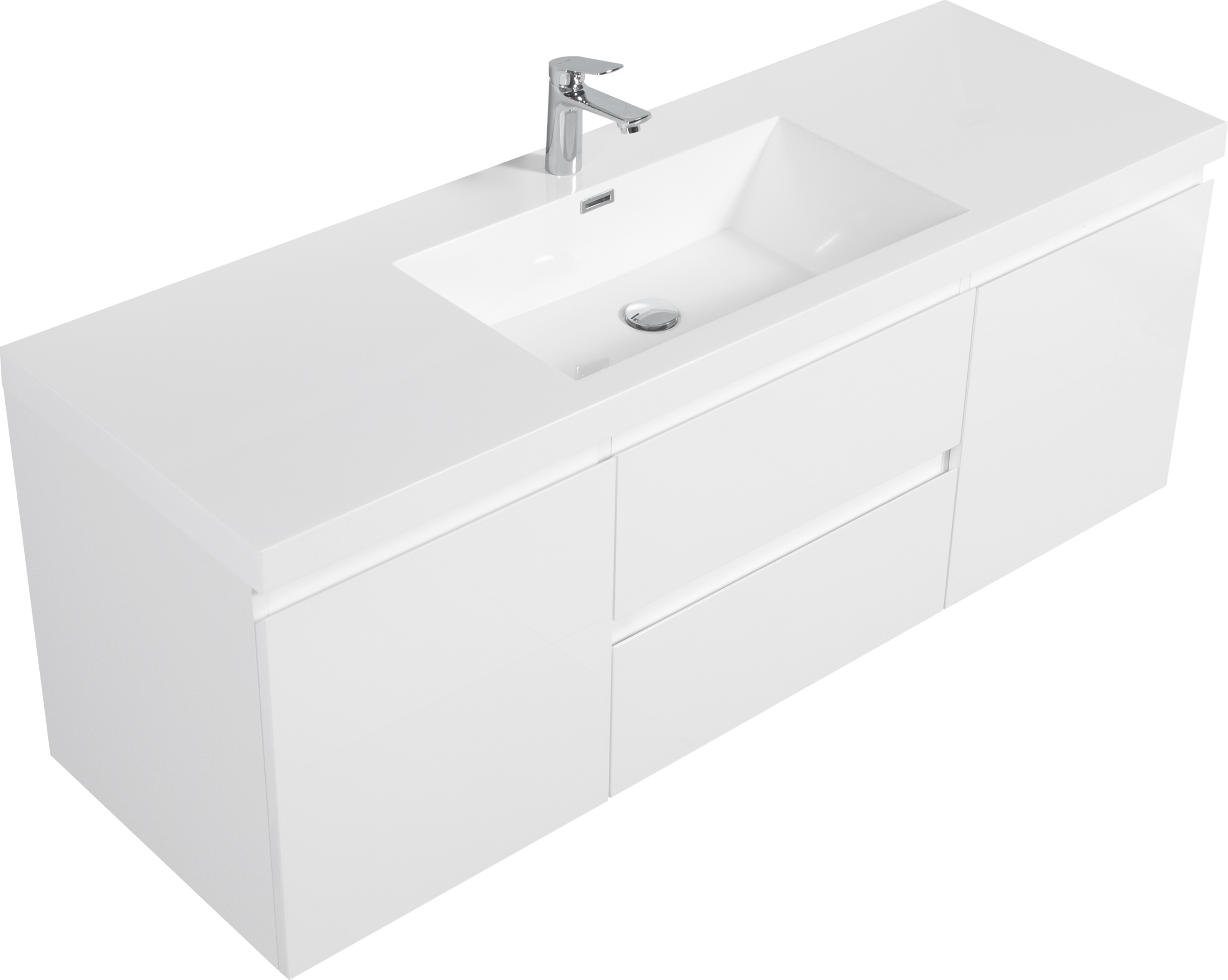 60" Floating Bathroom Vanity with Sink, Modern Wall-Mounted Bathroom Storage Vanity Cabinet with Resin Top Basin and Soft Close Drawers, Glossy White 24V11-60SGW