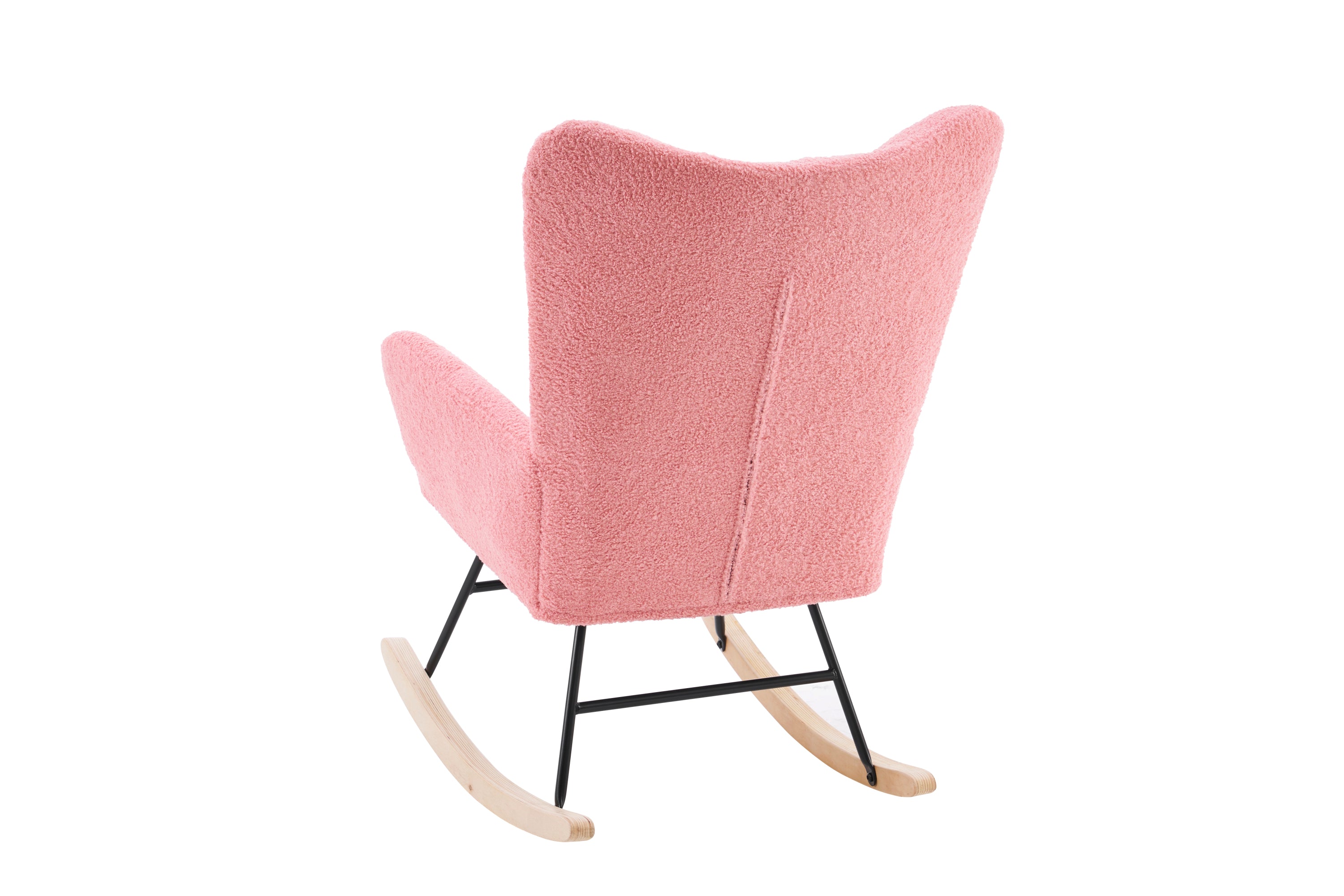 Rocking Chair Nursery, Solid Wood Legs Reading Chair withTeddy Fabric Upholstered, Nap Armchair for Living Rooms, Bedrooms, Offices, Best Gift,Pink Teddy fabric