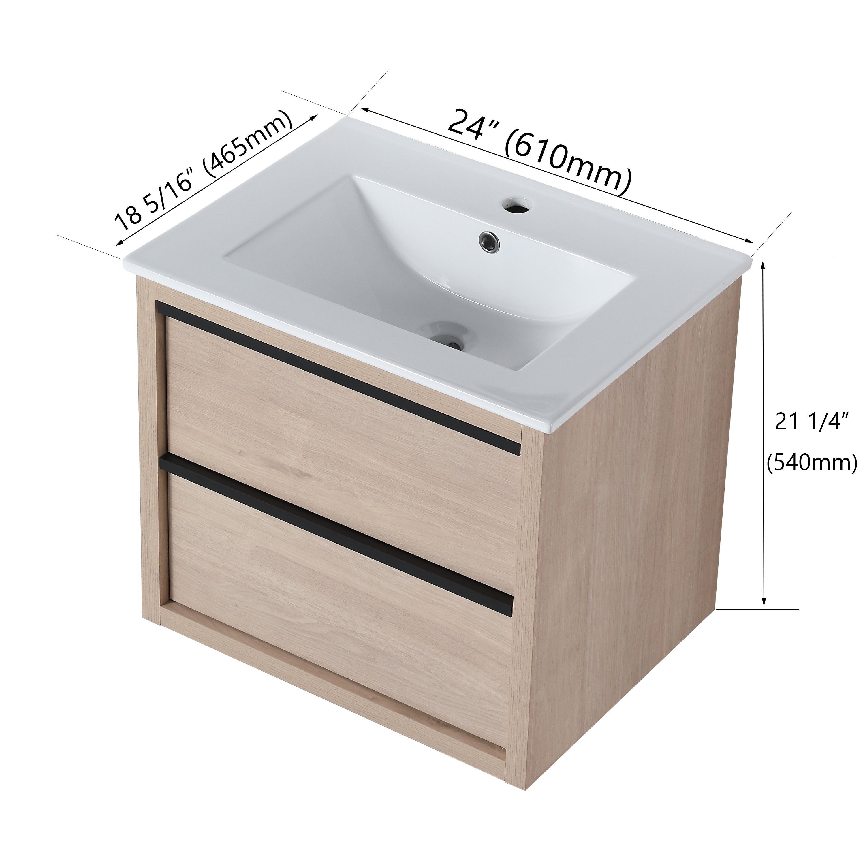 24" Bathroom Vanity with 2 Soft Close drawers,  White Ceramic Basin-BVA02524PLO-G-BL9060B(W1286S00034)