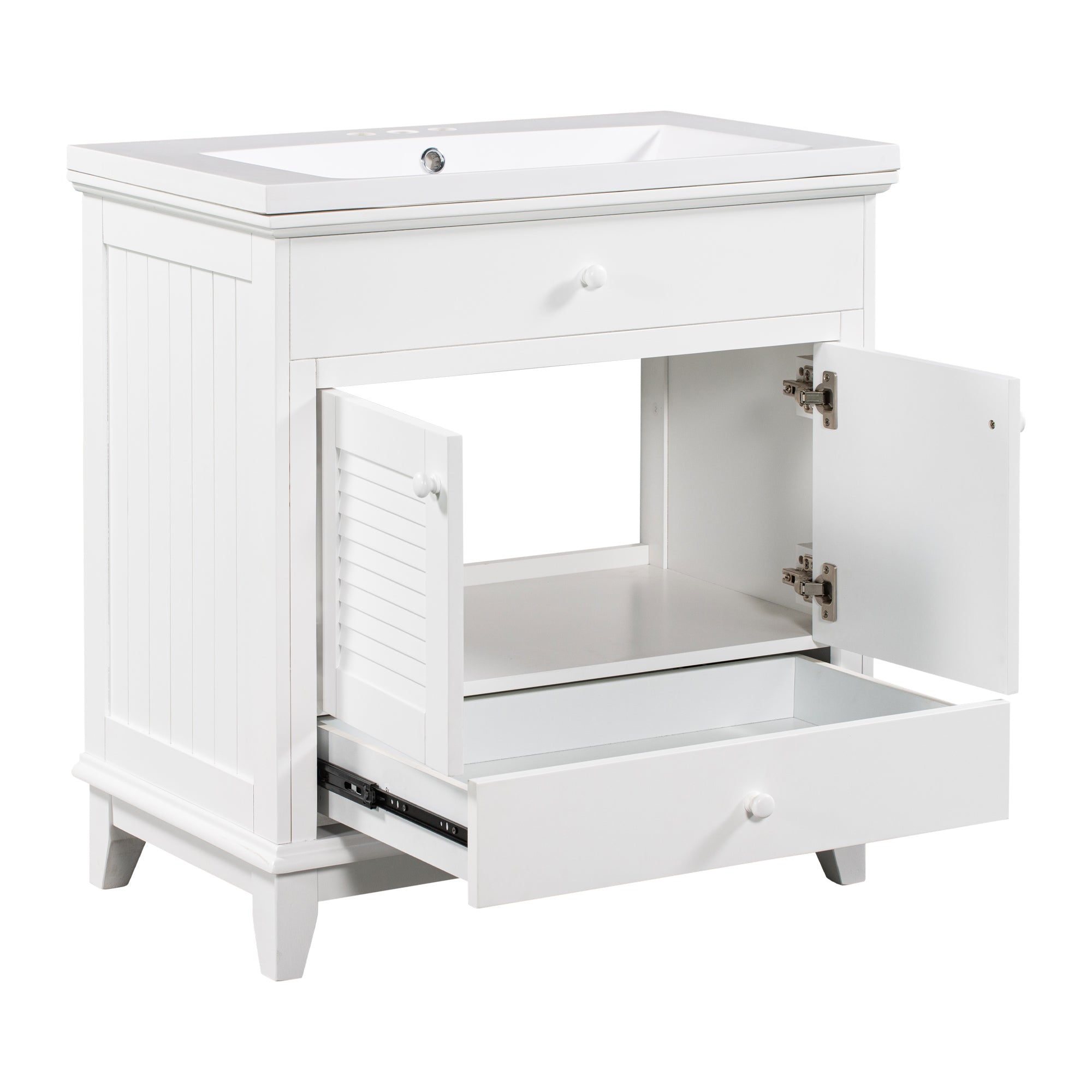 30" Bathroom Vanity with Sink, Bathroom Cabinet with Two Doors and One Drawer, White (OLD SKU: JL000005AAK)