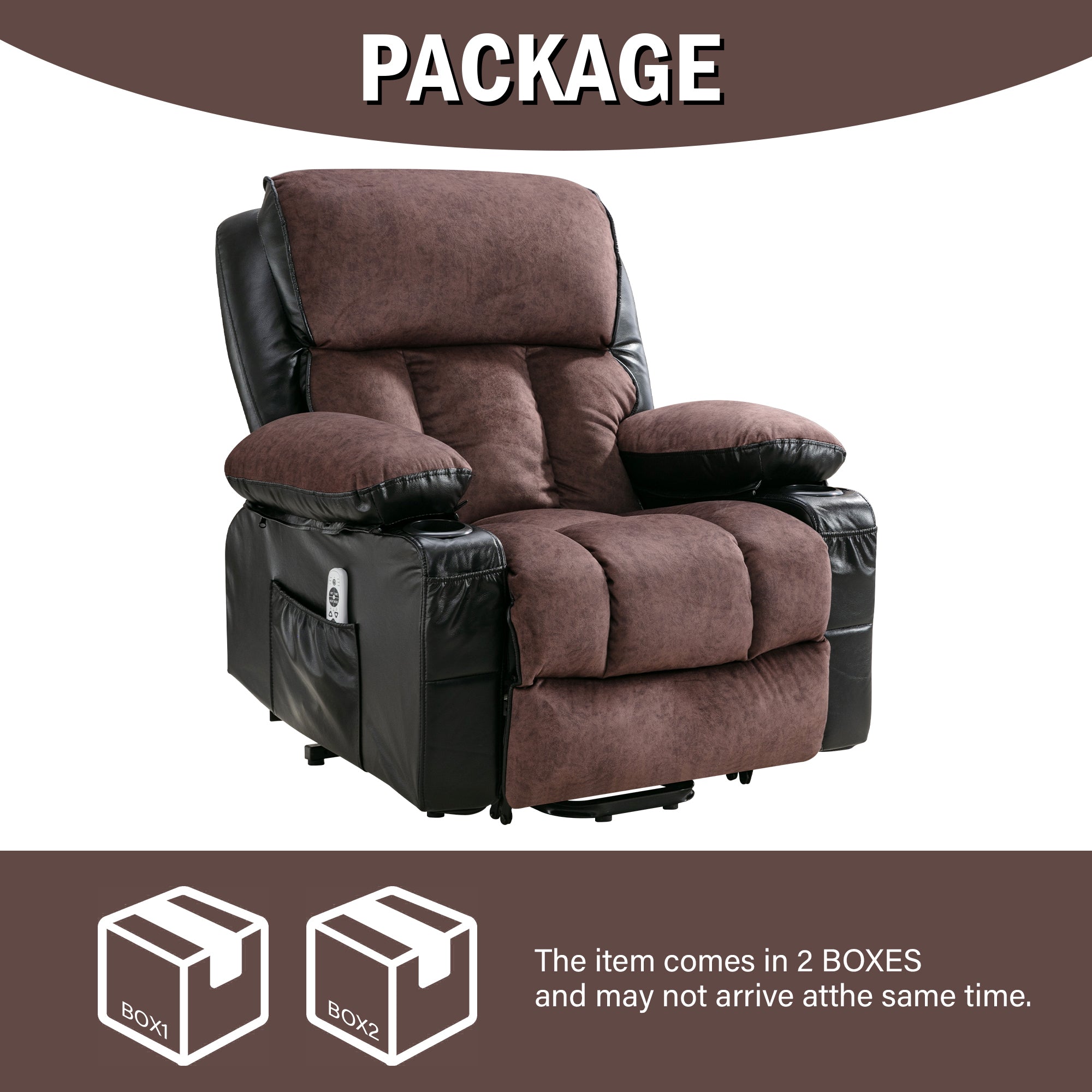 Power Electric massage lift lounge chair, suitable for the elderly, with heating and vibration functions,Fleece leather with USB, can be used for lying down. BLACK BROWN A+B box