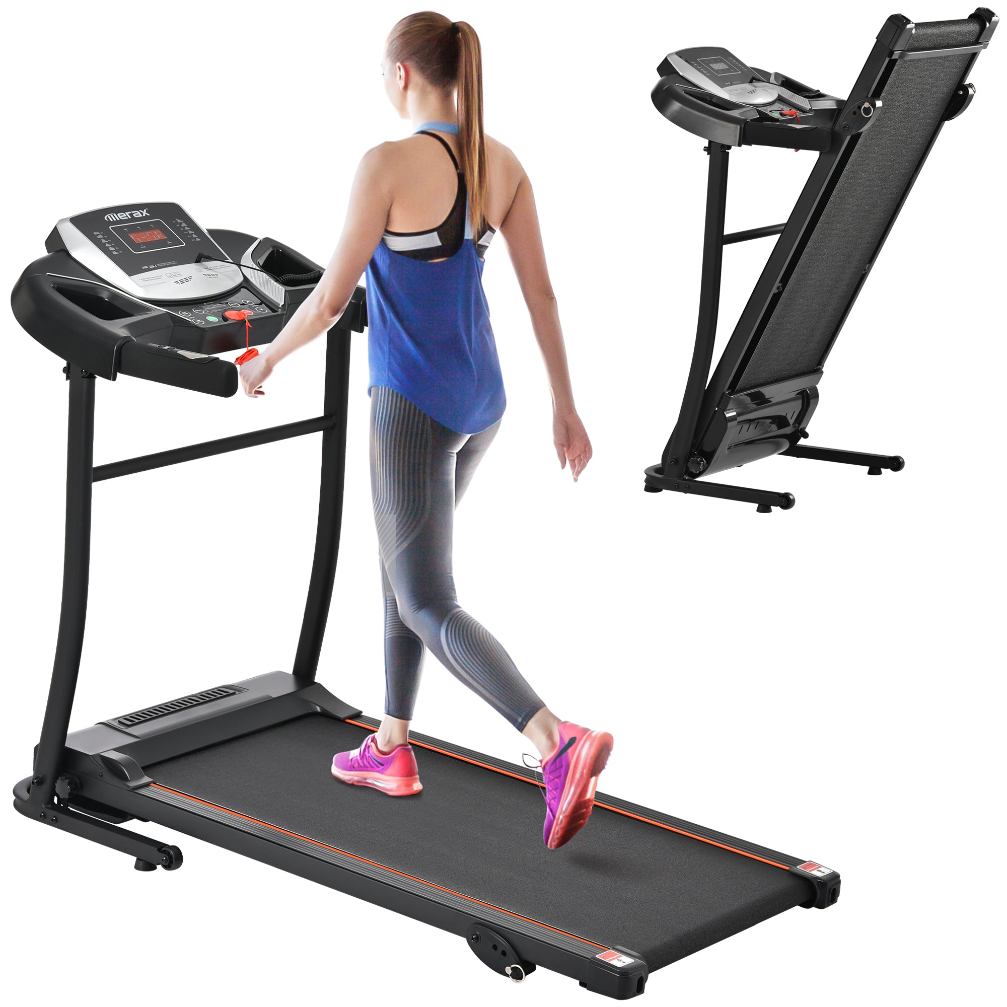 NEW Home Folding Treadmill with Pulse Sensor, 2.5 HP Quiet Brushless Motor , 7.5 MPH, 300LBS Weight Capacity Walking Jogging Machine with 3 Level Incline 12 Preset Programs for Home Gym