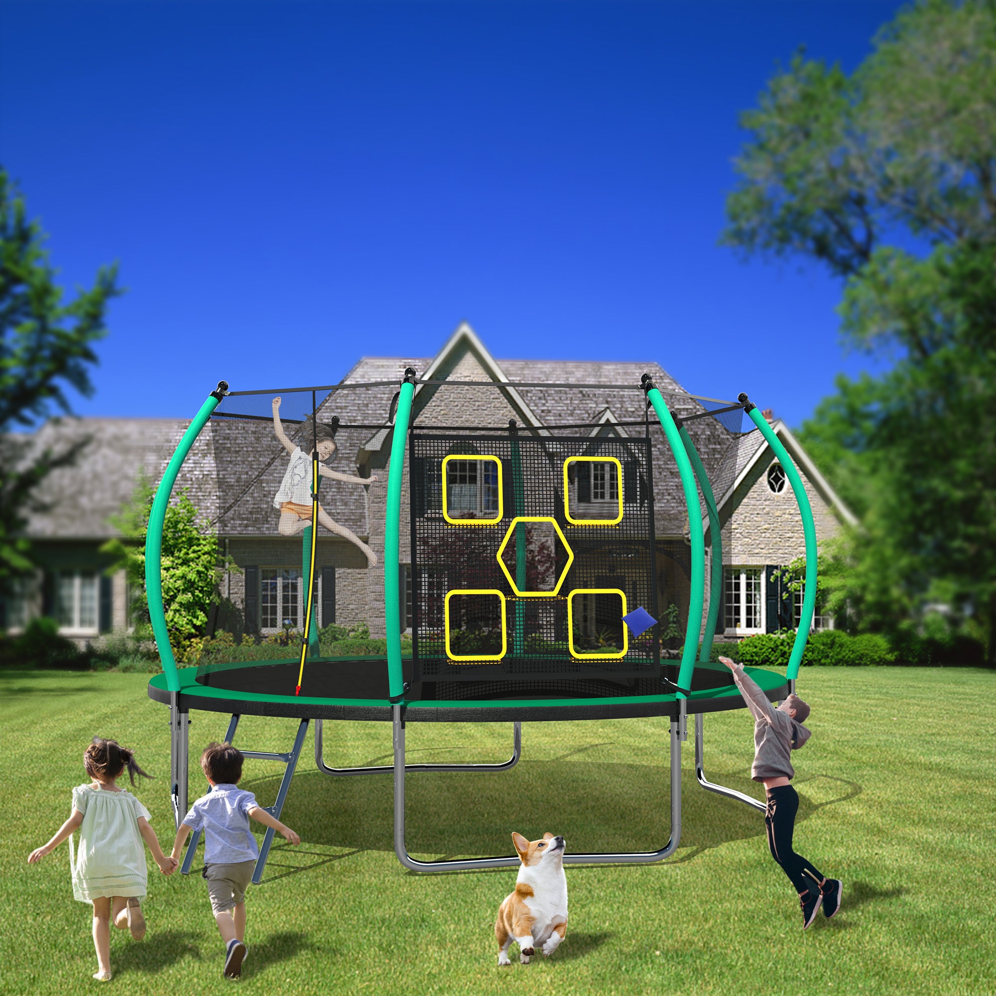 12FT Trampoline, Outdoor Trampolines for Kids and Adults, Recreational Trampoline with Enclosure Net & Ladder, Round Trampoline ASTM Approved