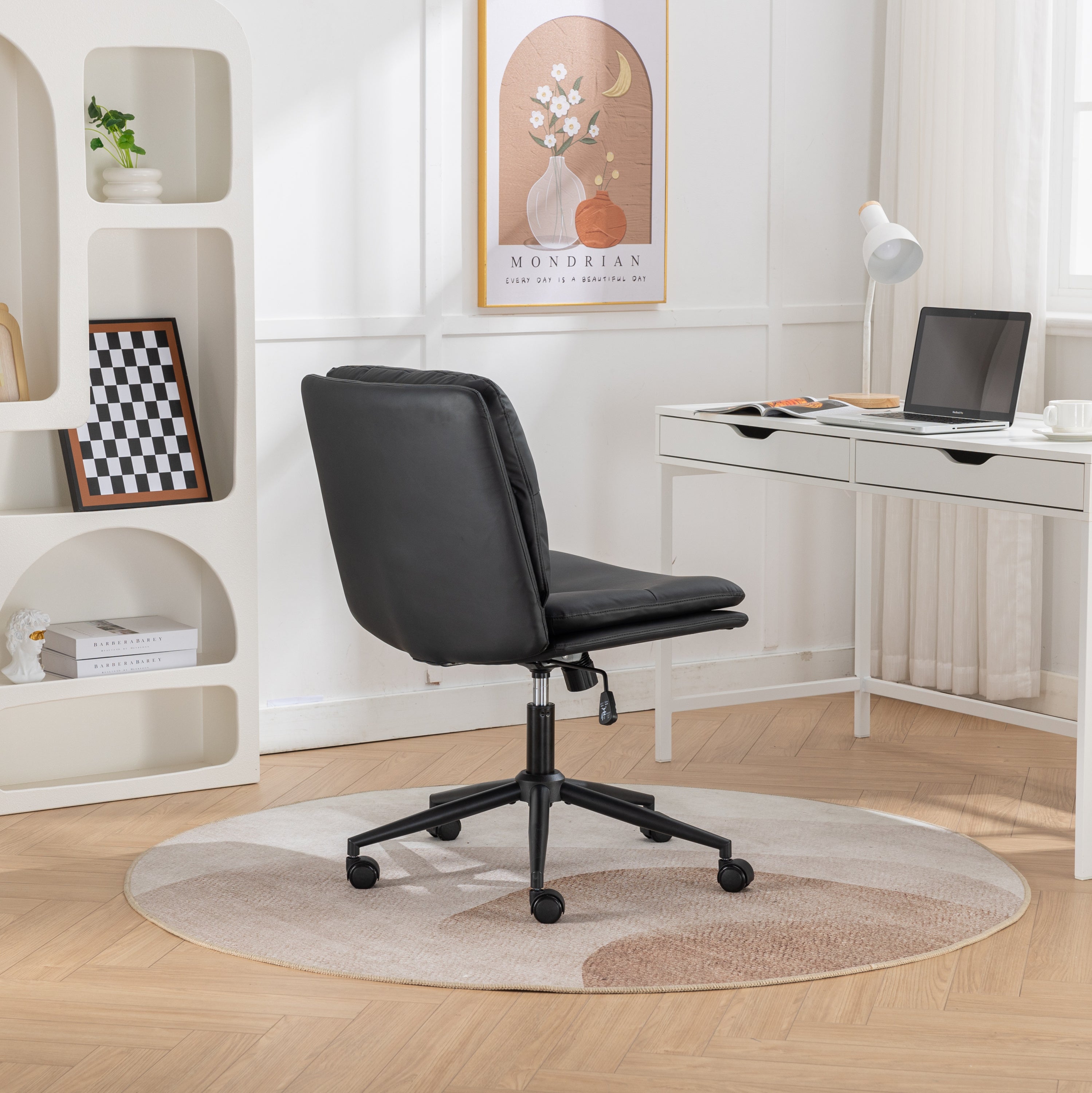 Bizerte Adjustable Swivel Criss-Cross Chair, Wide Seat/ Office Chair /Vanity Chair, Black