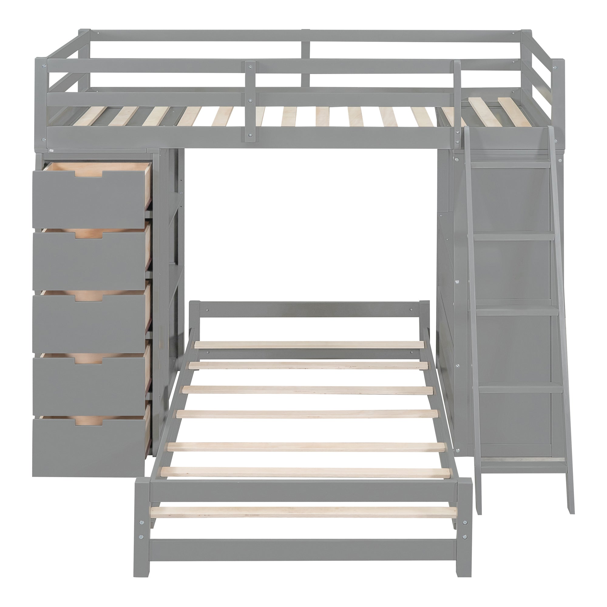 Twin over Twin Bunk Bed with LED Light and USB Ports, Gray