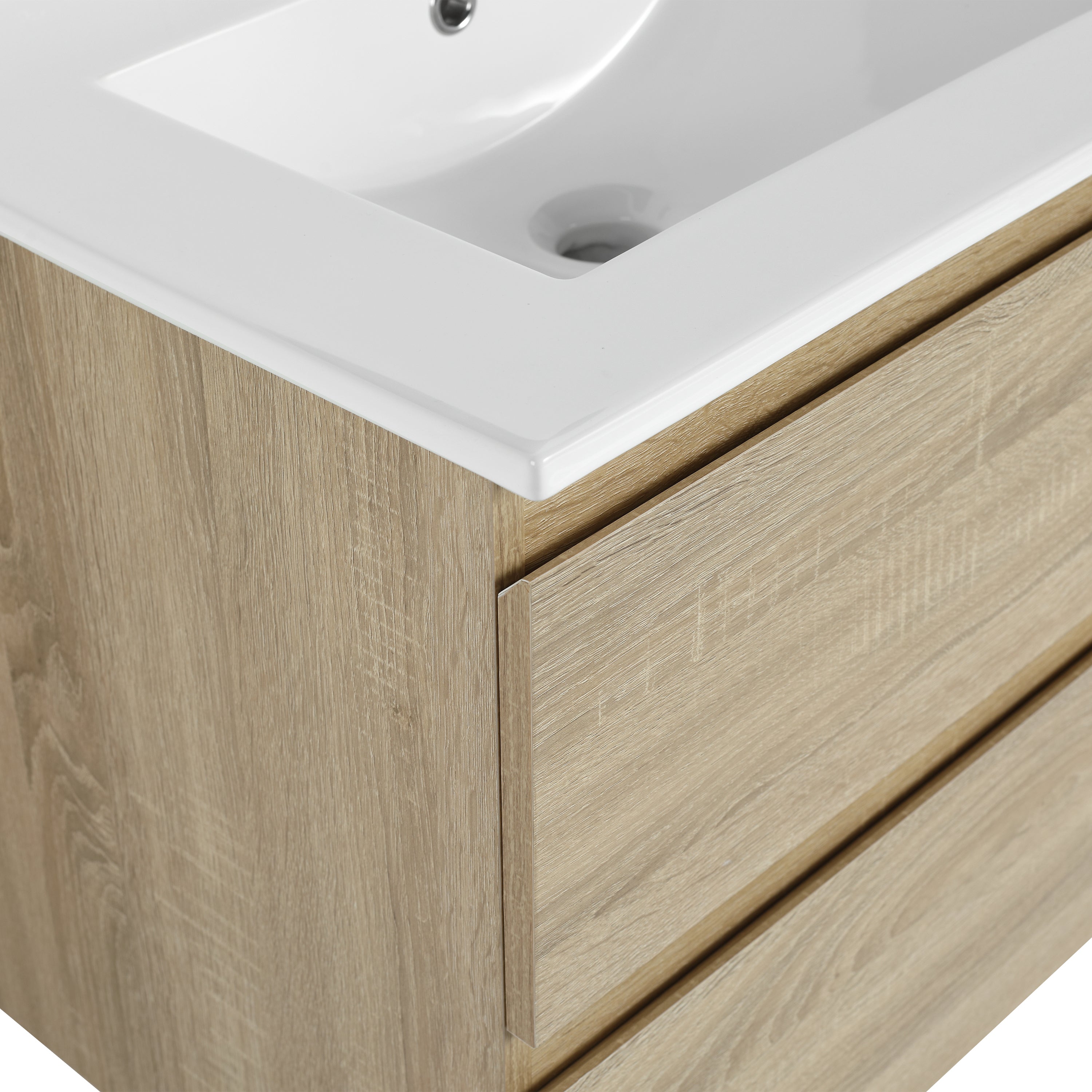 24" Wall-Mounted Bathroom Vanity With Ceramic Sink, 2-Soft Close Drawers, KD-Package