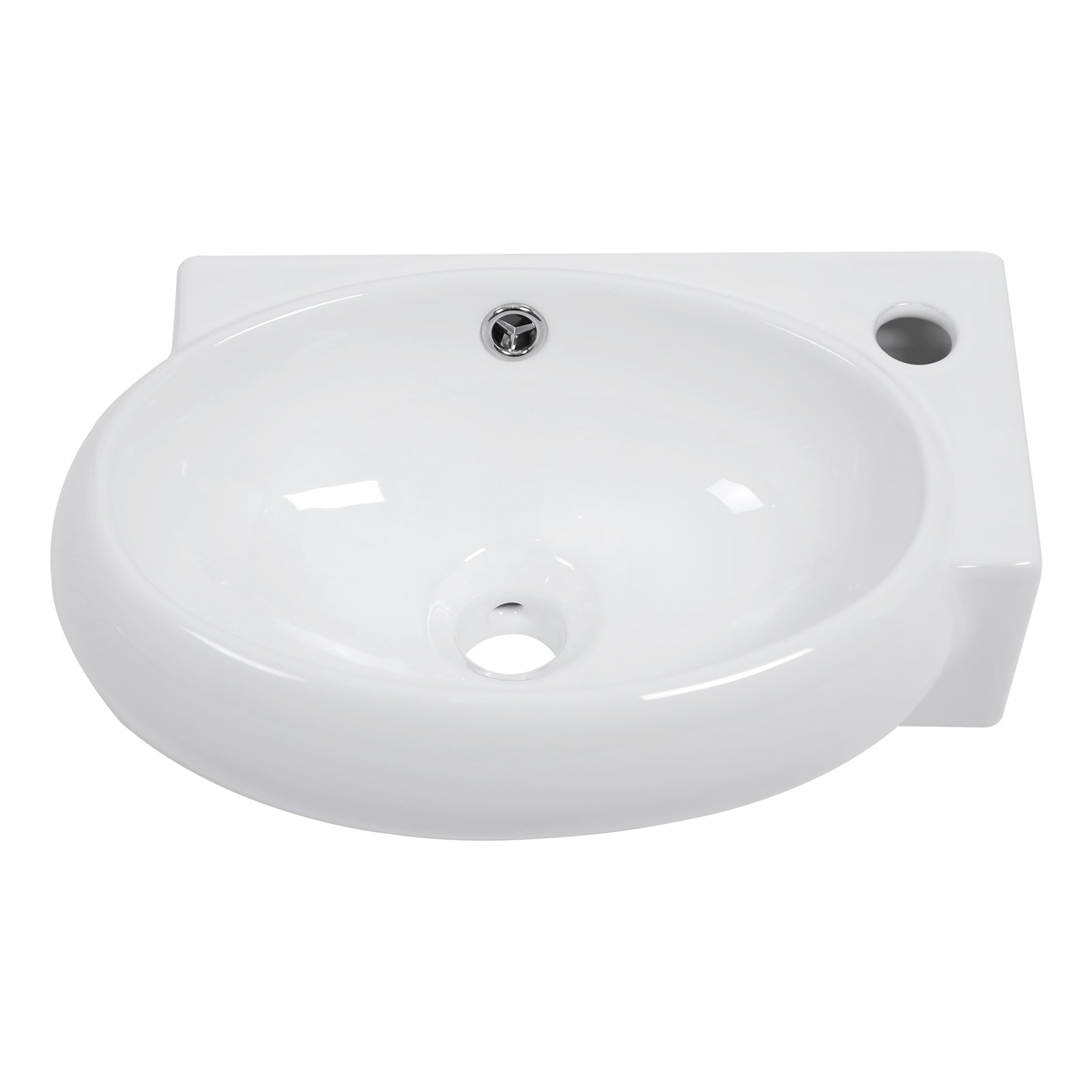 16x11 Inch White Ceramic Rectangle Wall Mount Bathroom Sink with Single Faucet Hole