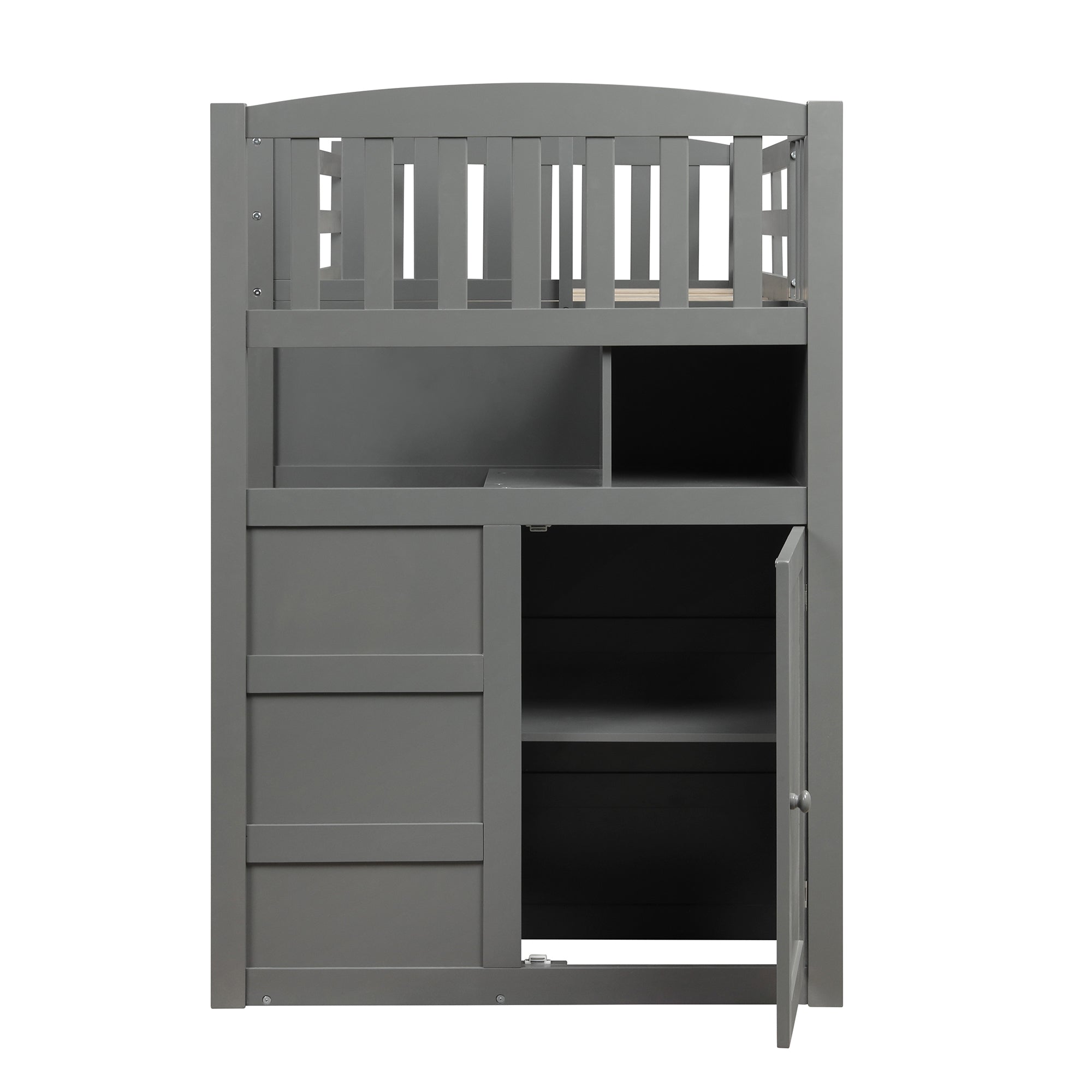 Twin over Full/Twin Bunk Bed, Convertible Bottom Bed, Storage Shelves and Drawers, Gray