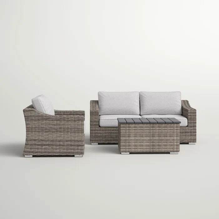 Stylish Rattan Wicker Fully Assembled 3-Person Seating Group with Plush Cushions – Perfect for Outdoor Relaxation