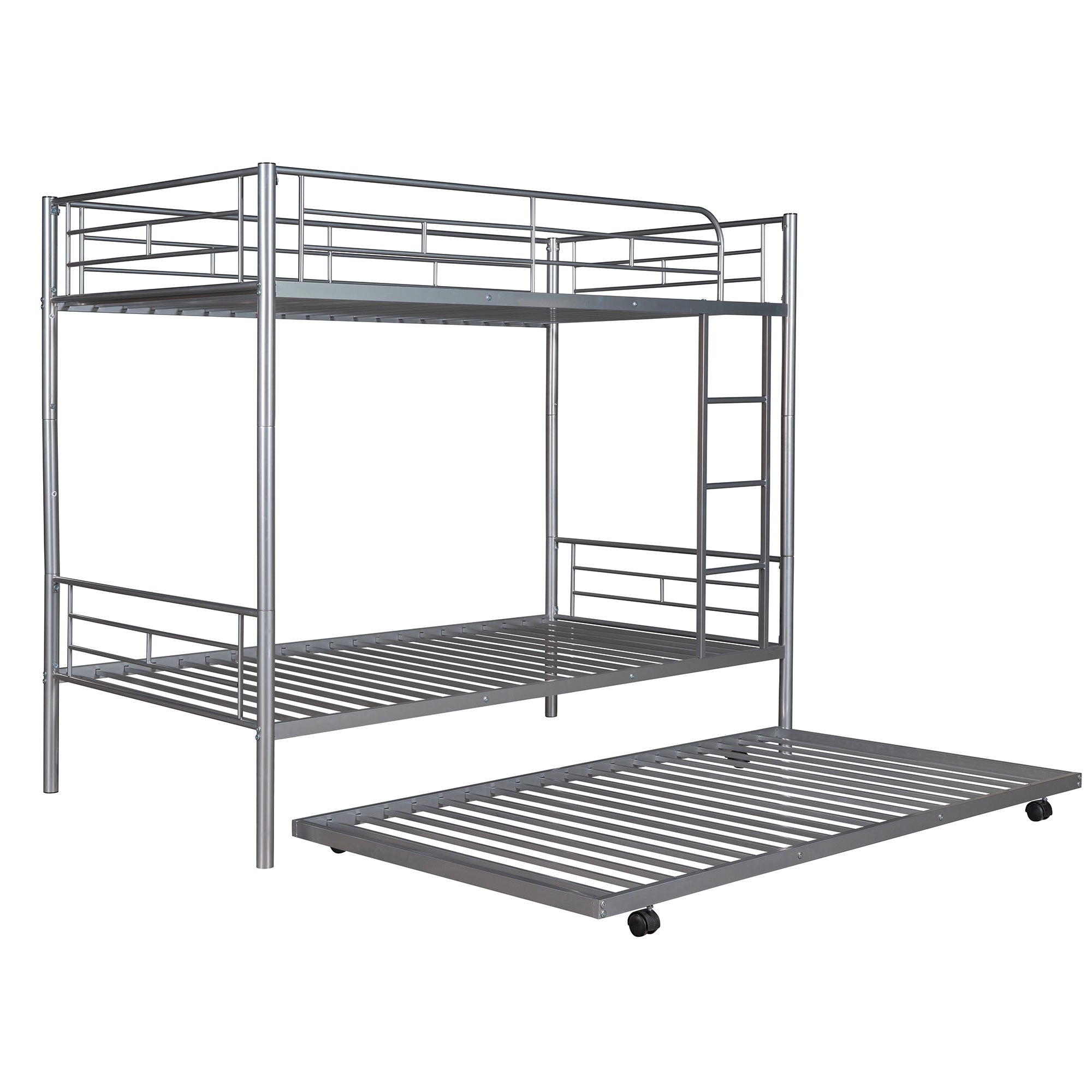 Twin-Over-Twin Metal Bunk Bed With Trundle,Can be Divided into two beds,No Box Spring needed ,White ( old sku: MF194806AAN )