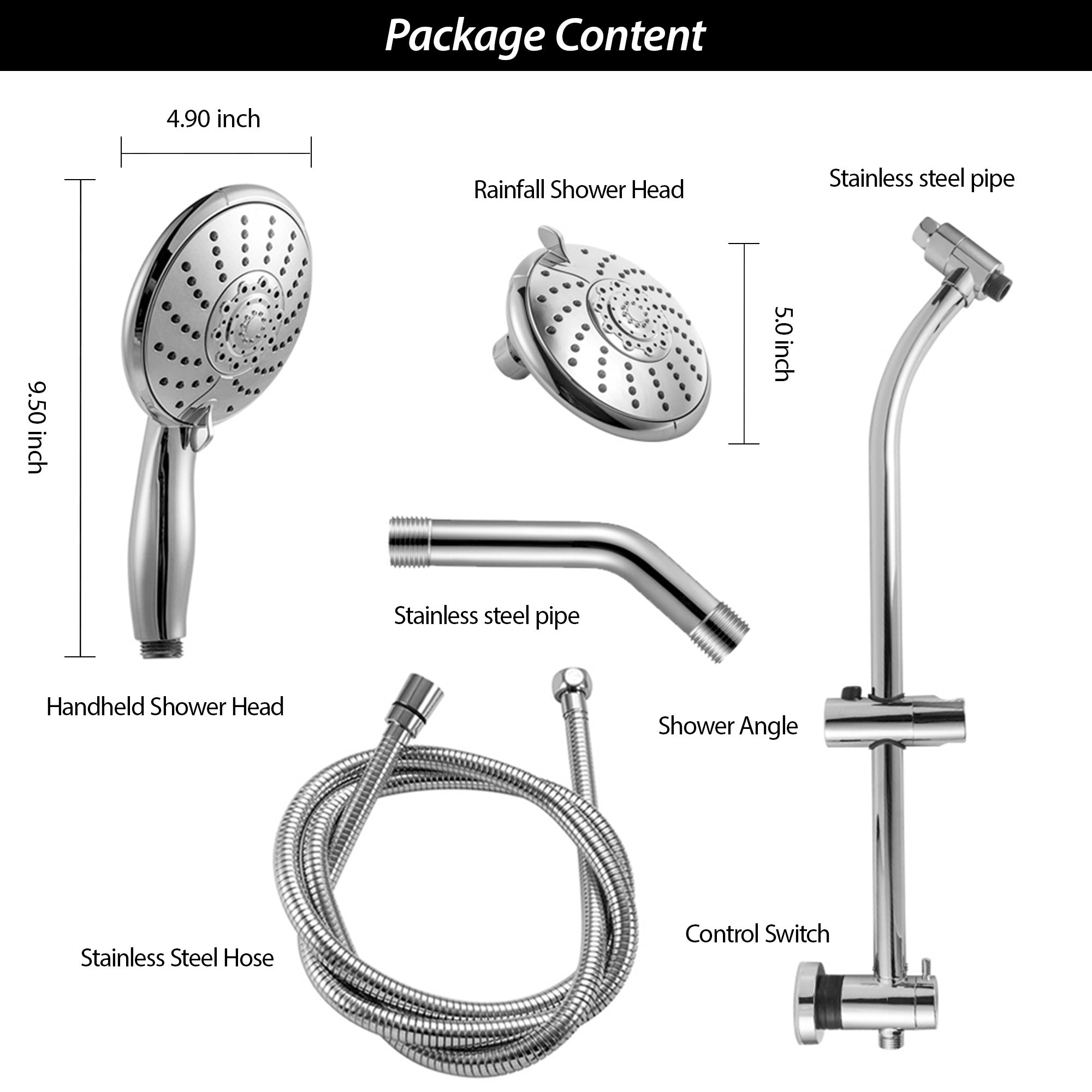 5" Multi Function Dual Shower Head, with Adjustable Slide Bar,Chrome