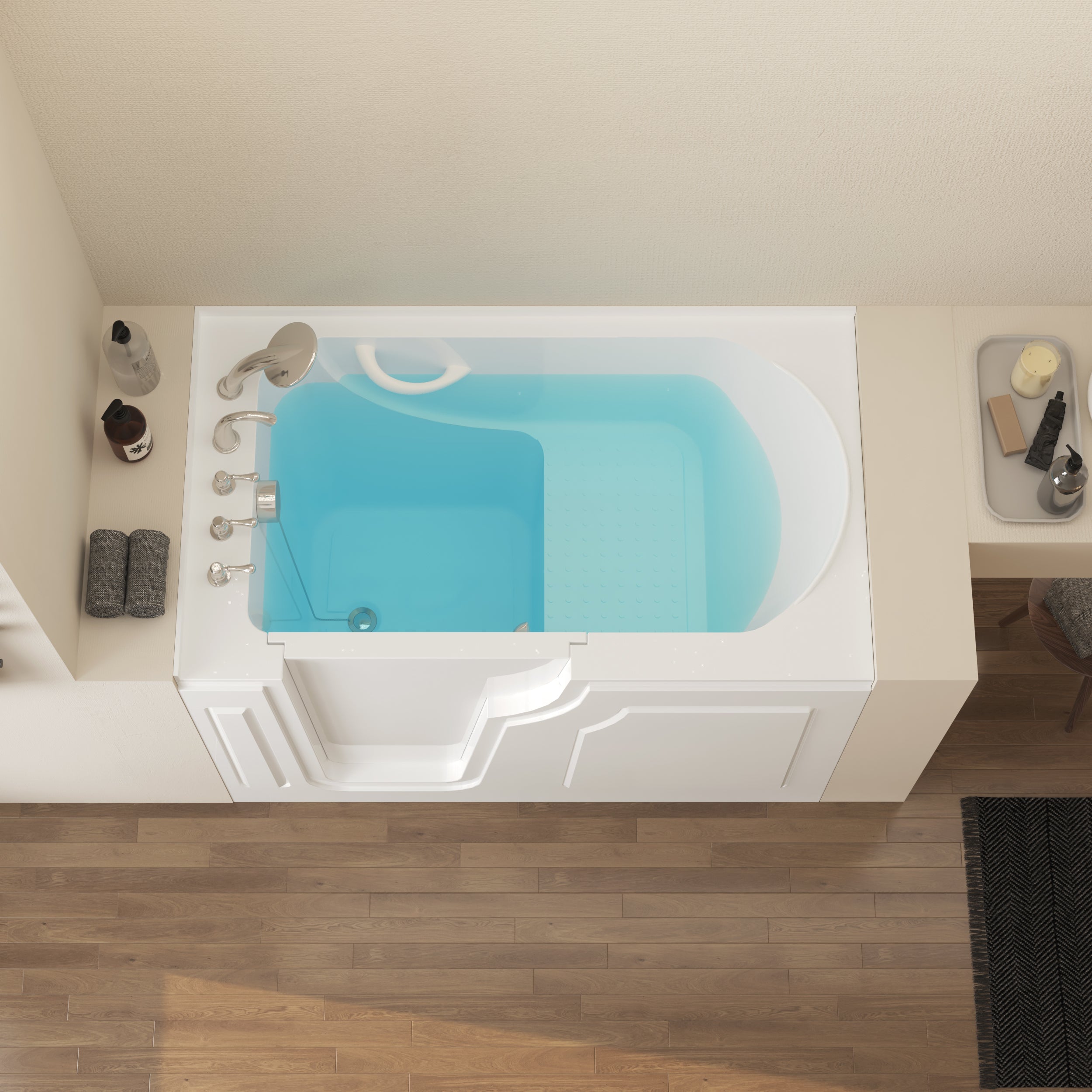 56" Walk-in Bathtub with Left-Side Door Opening and Quick Fill and Drain System, Rectangular Soaking Bathtub in White