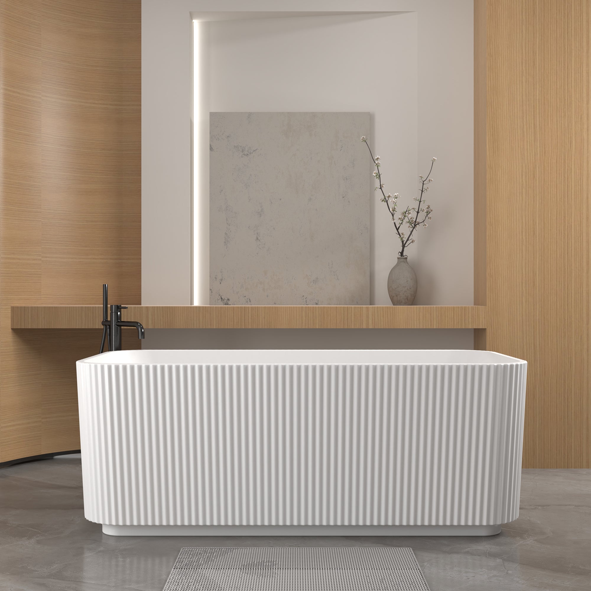 59 inch linear rectangle soaker tub in glossy white, end view