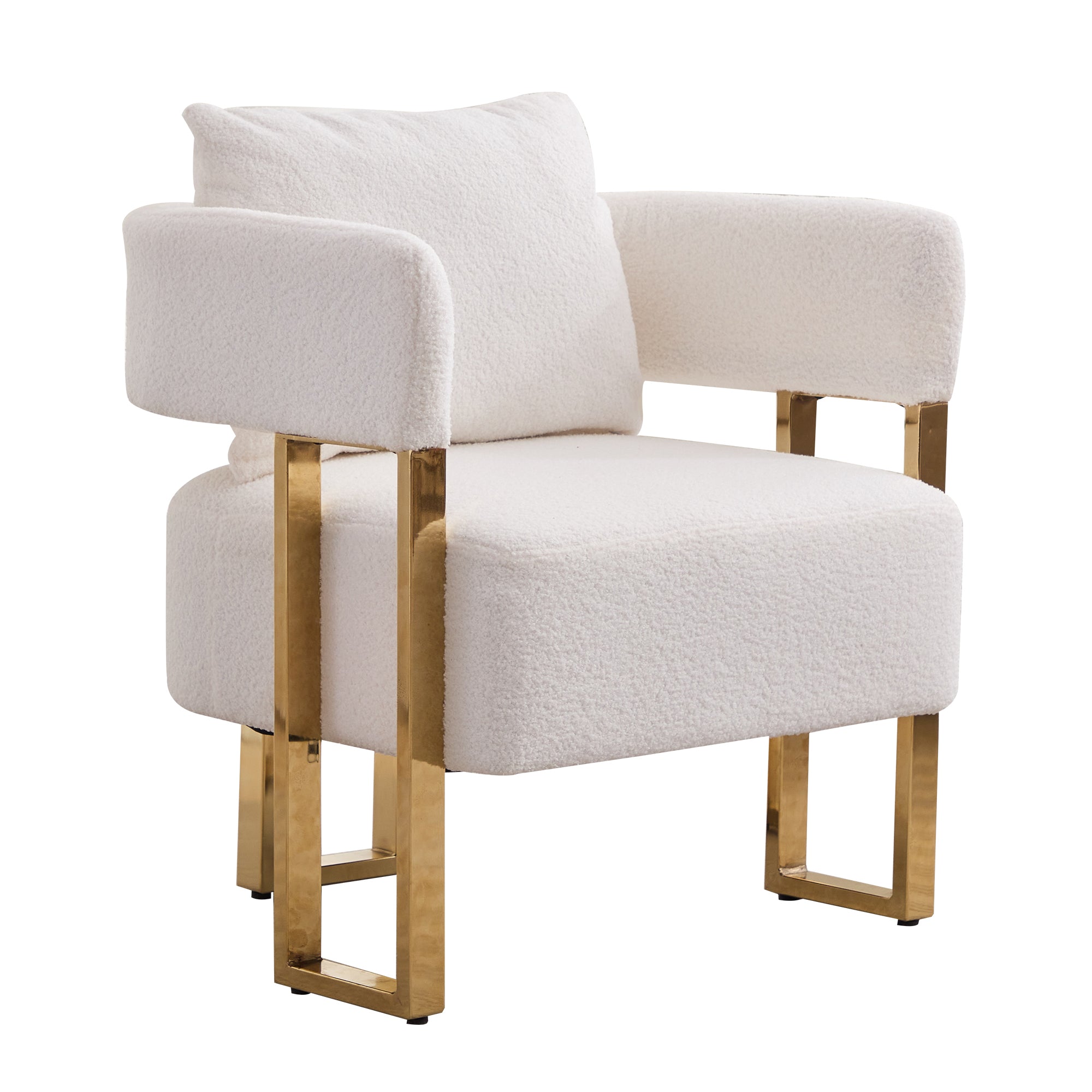 TS Modern decorative chair, living room side chair with gold metal legs, no wheels, suitable for dressing area, reception room, office,Teddy fleece upholstered metal foot sofa 1PC White