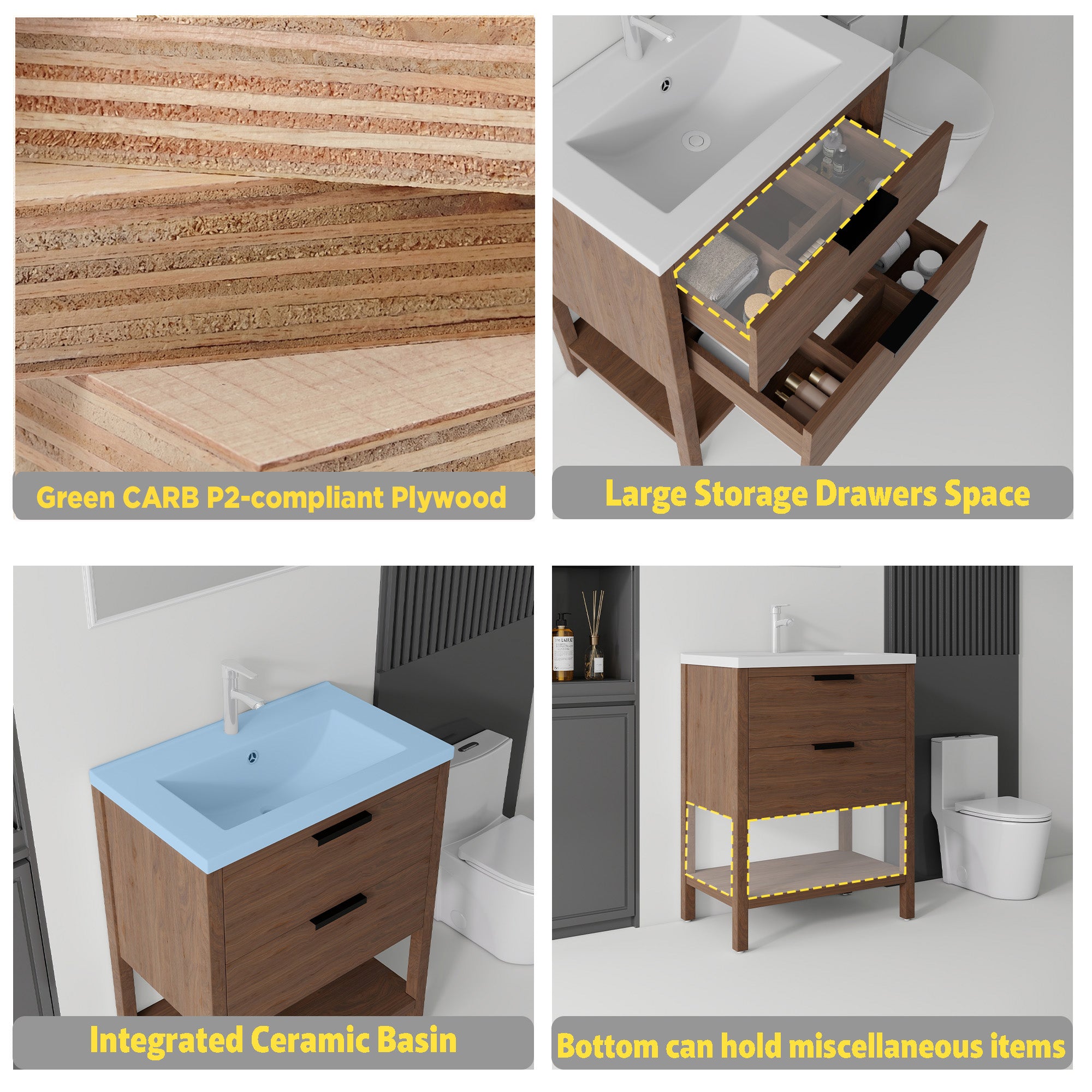 Freestanding bathroom vanity ceramic sink top, brown, close-up view