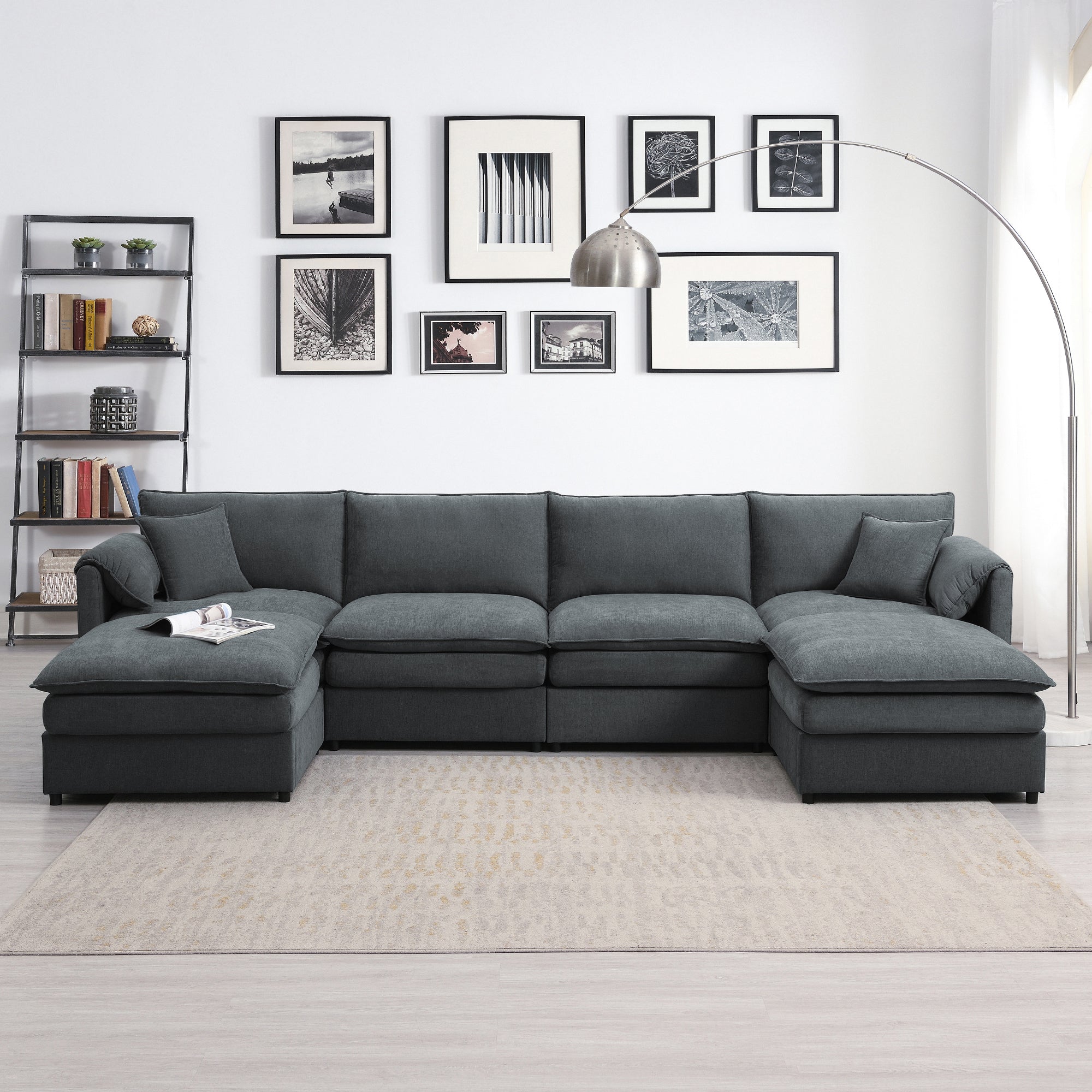 [VIDEO provided] [New] 134*66" Chenille Modular Sectional Sofa,U Shaped Cloud Couch Set with Double Cushions ,6 Seat Sleeper Sofa Bed with Ottomans,Oversized Indoor Furniture for Living Room, 3 Colors