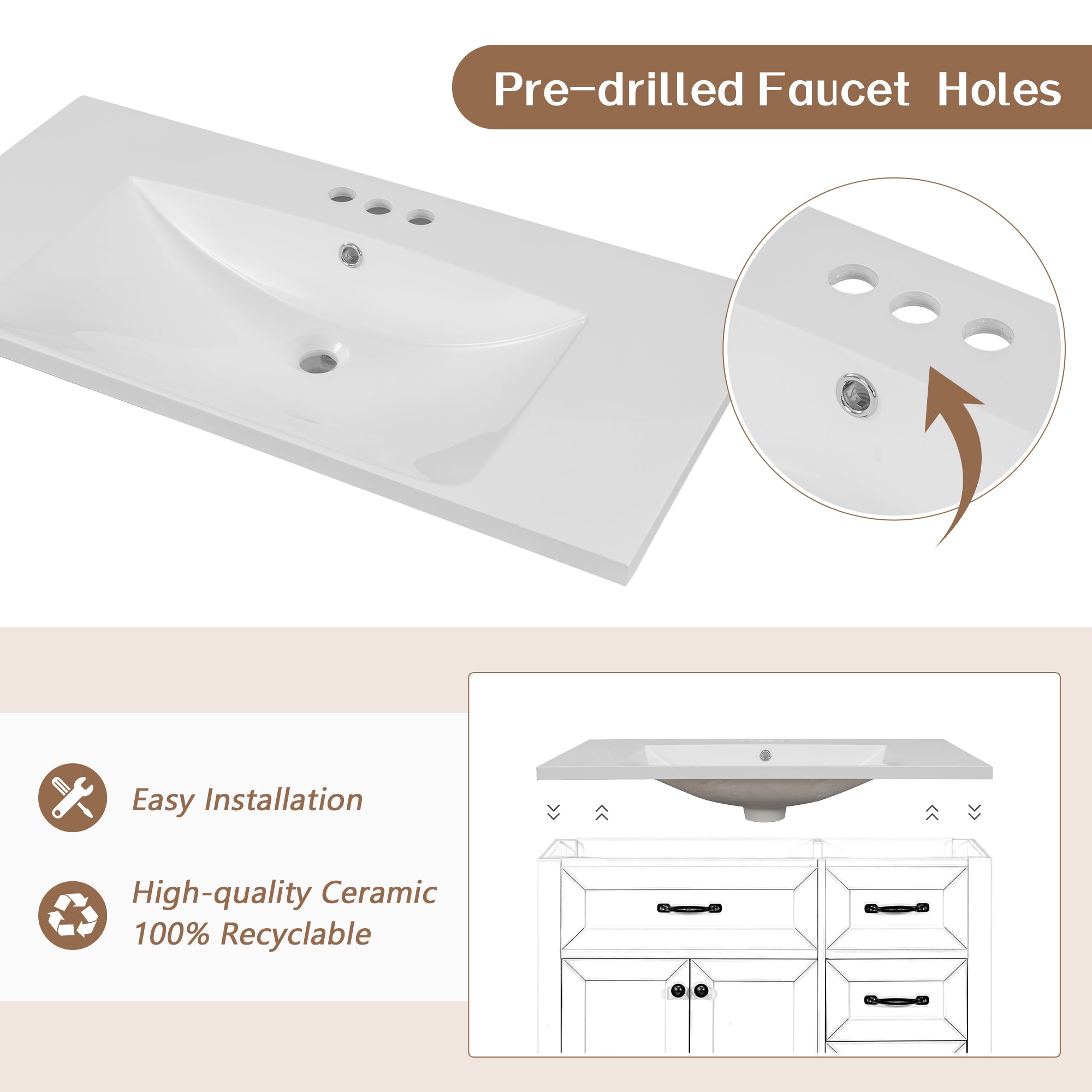 36" Bathroom Vanity with Sink Combo, White Bathroom Cabinet with Drawers, Solid Frame and MDF Board (Old Sku:JL000007AAK)