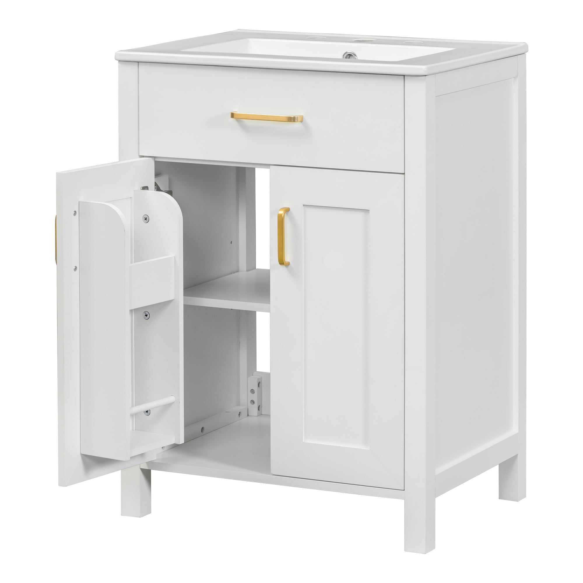 24"Bathroom Vanity Combo with Ceramic sink, Luxurious Space-Saving Vanity - W24"*D18"*H34"inch, 2 Soft-Close Doors