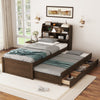 Twin Size Wooden LED Platform Bed with Trundle, with Storage Headboard, with Drawers, Brown