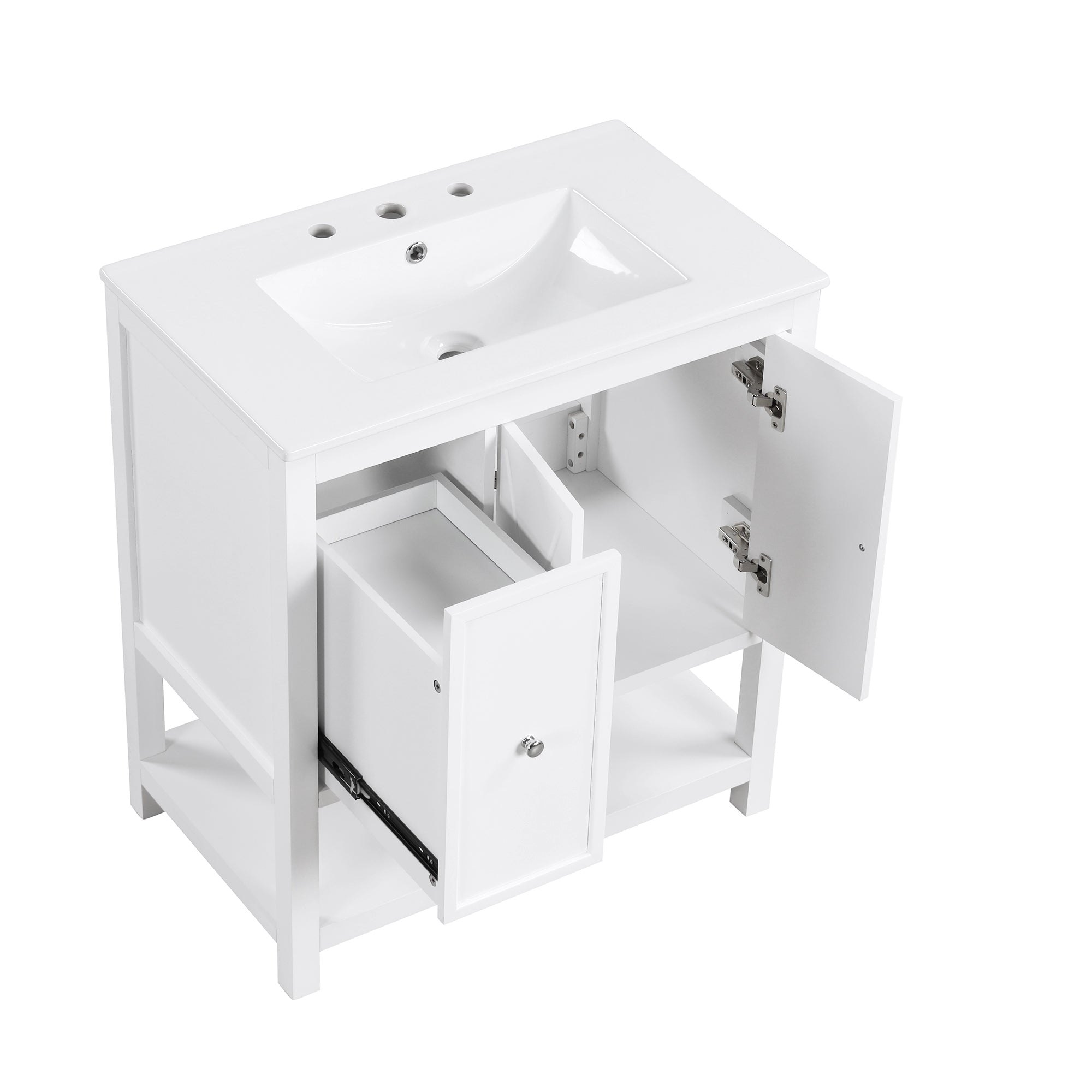 30" Bathroom Vanity with Sink Top, Bathroom Vanity Cabinet with Two Doors and One Drawer, MDF Boards, Solid Wood, One Package, White