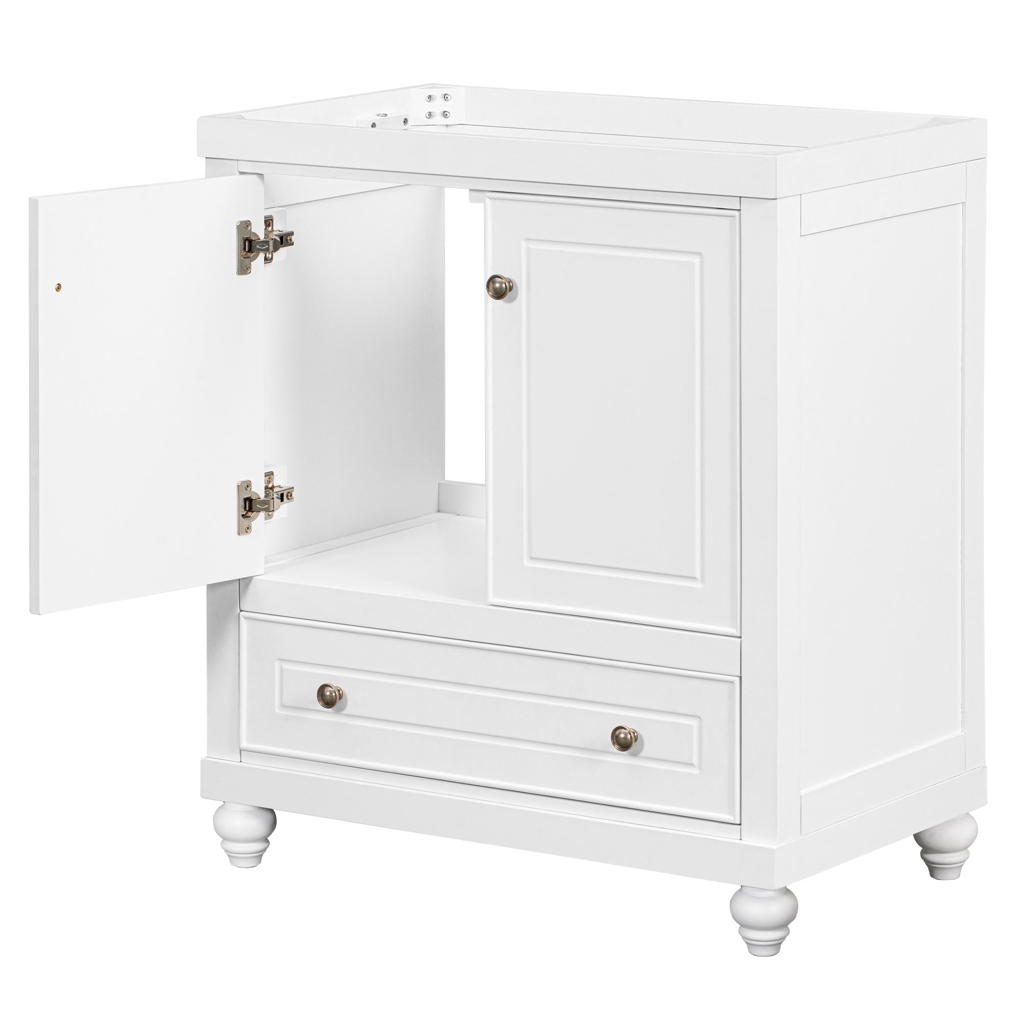 30" Bathroom Vanity without Sink, Base Only, Cabinet with Doors and Drawer, Solid Frame and MDF Board, White