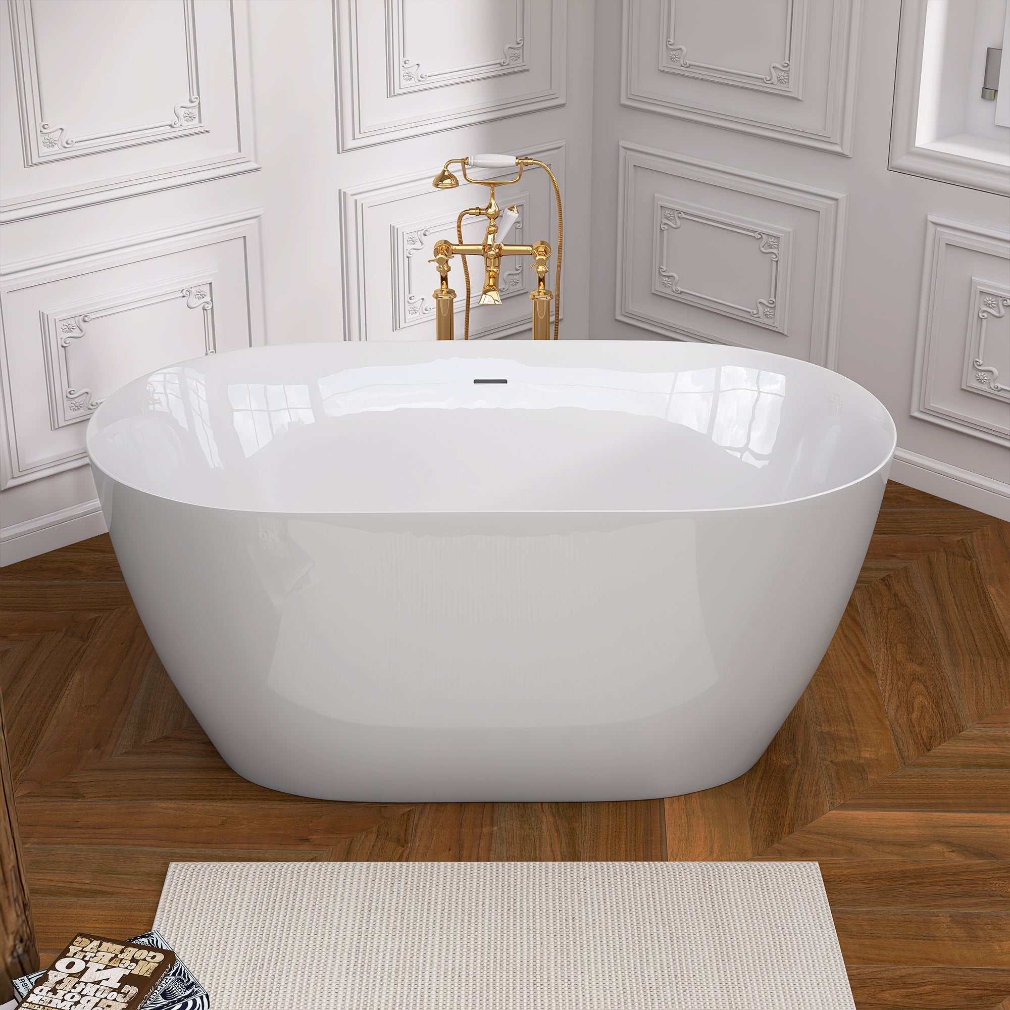 51" Acrylic Freestanding Bathtub Contemporary Soaking White Tub with Overflow and Pop-up Drain Glossy White