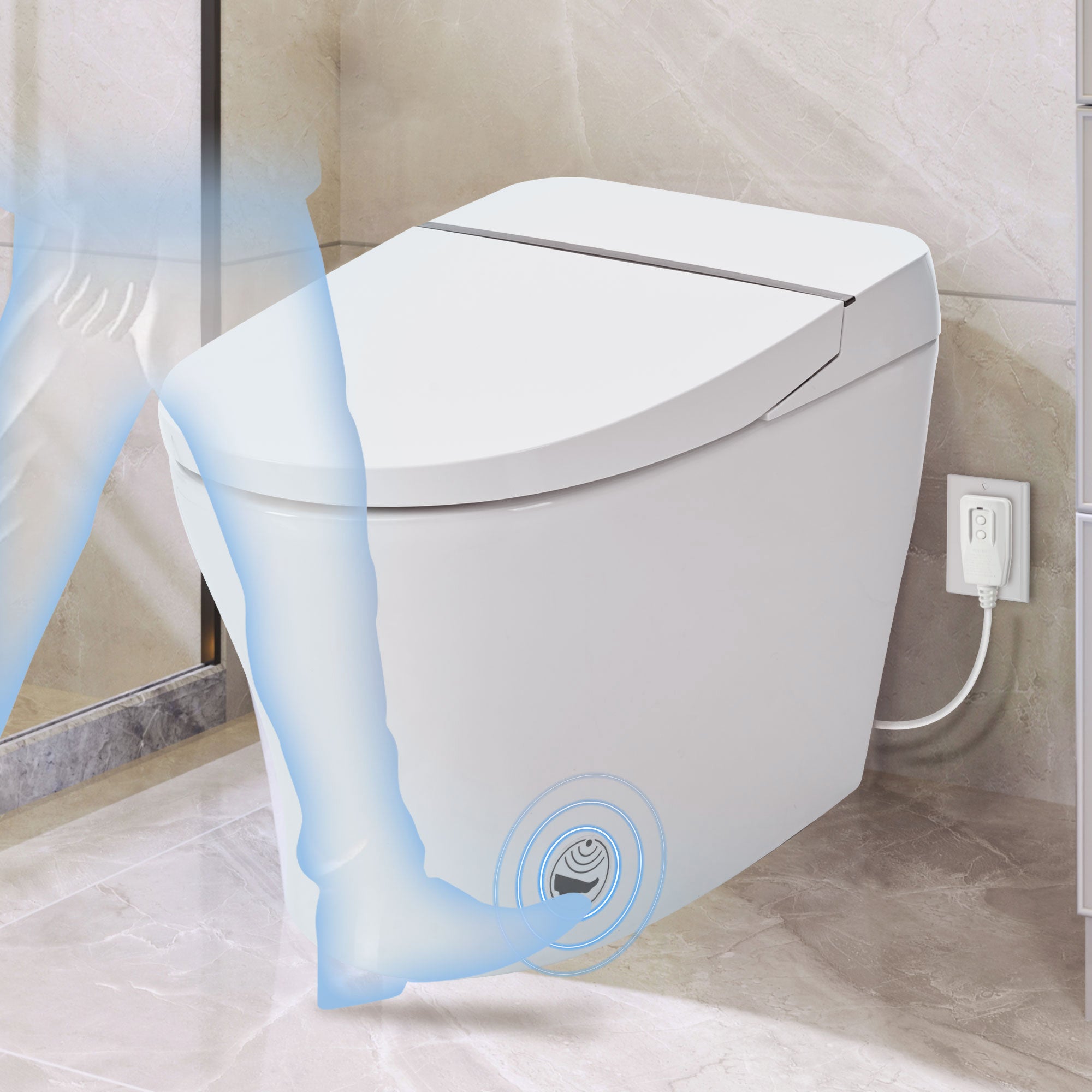 Heated Seat Smart Toilet  without Bidet, Upmarket Compact Dual Flush Toilet 1/1.28 GPF, Tank less toilet with Adjustable Temp Heated Seat, Foot sensor Flush, White Night Light, Knob Control,Auto Flush