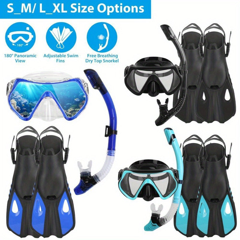 Mask Fin Snorkel Set with Adult Snorkeling Gear 180° Panoramic View Diving Mask Large-XL