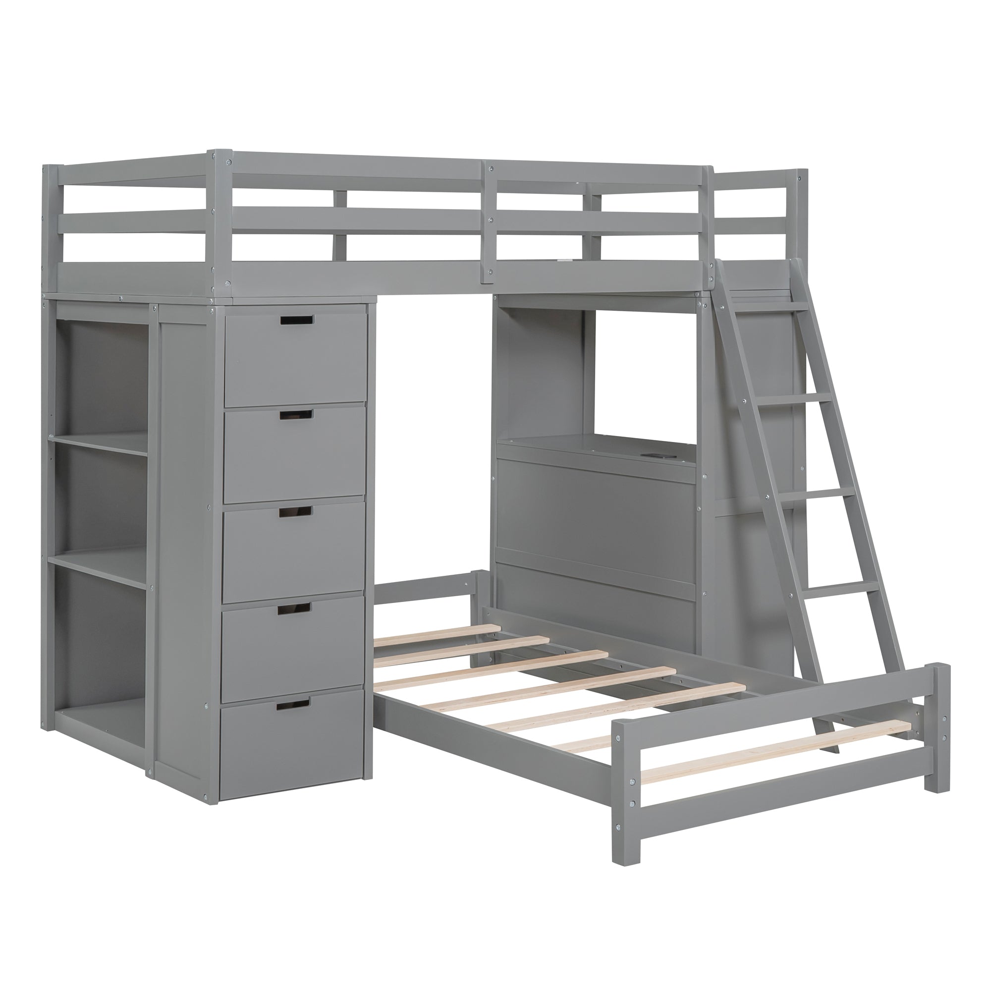 Twin over Twin Bunk Bed with LED Light and USB Ports, Gray