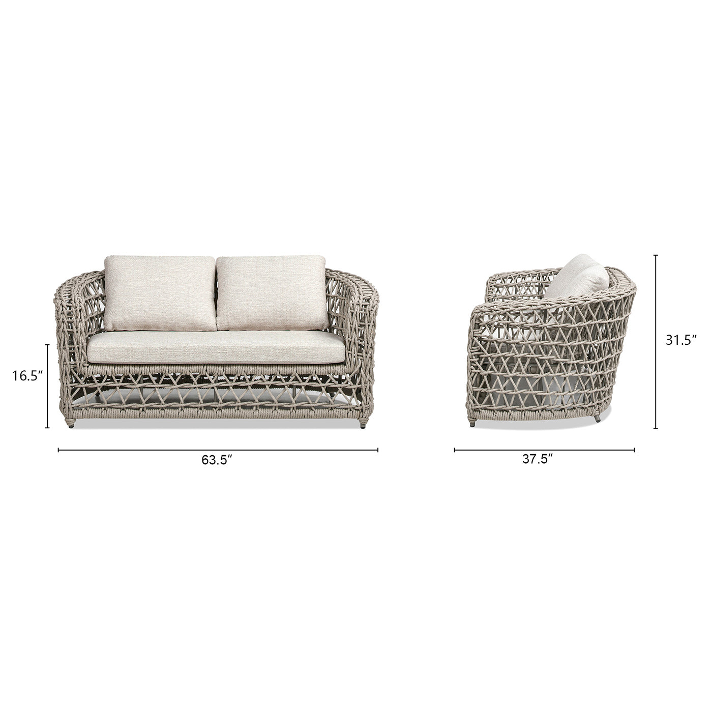 Everly 63.5" Woven Frame Barrel Deep Seating Patio Loveseat Sofa, Oat Beige Axroma Olefin