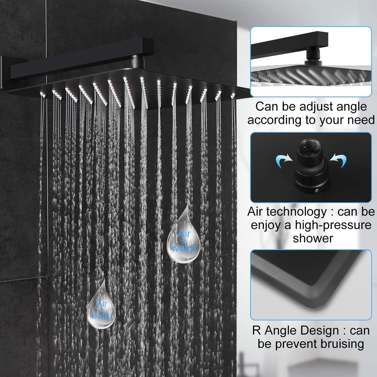 Matte Black Shower Kit 10 inch Brass Bathroom Deluxe rain mixed Shower Kit wall mounted shower head system shower faucet