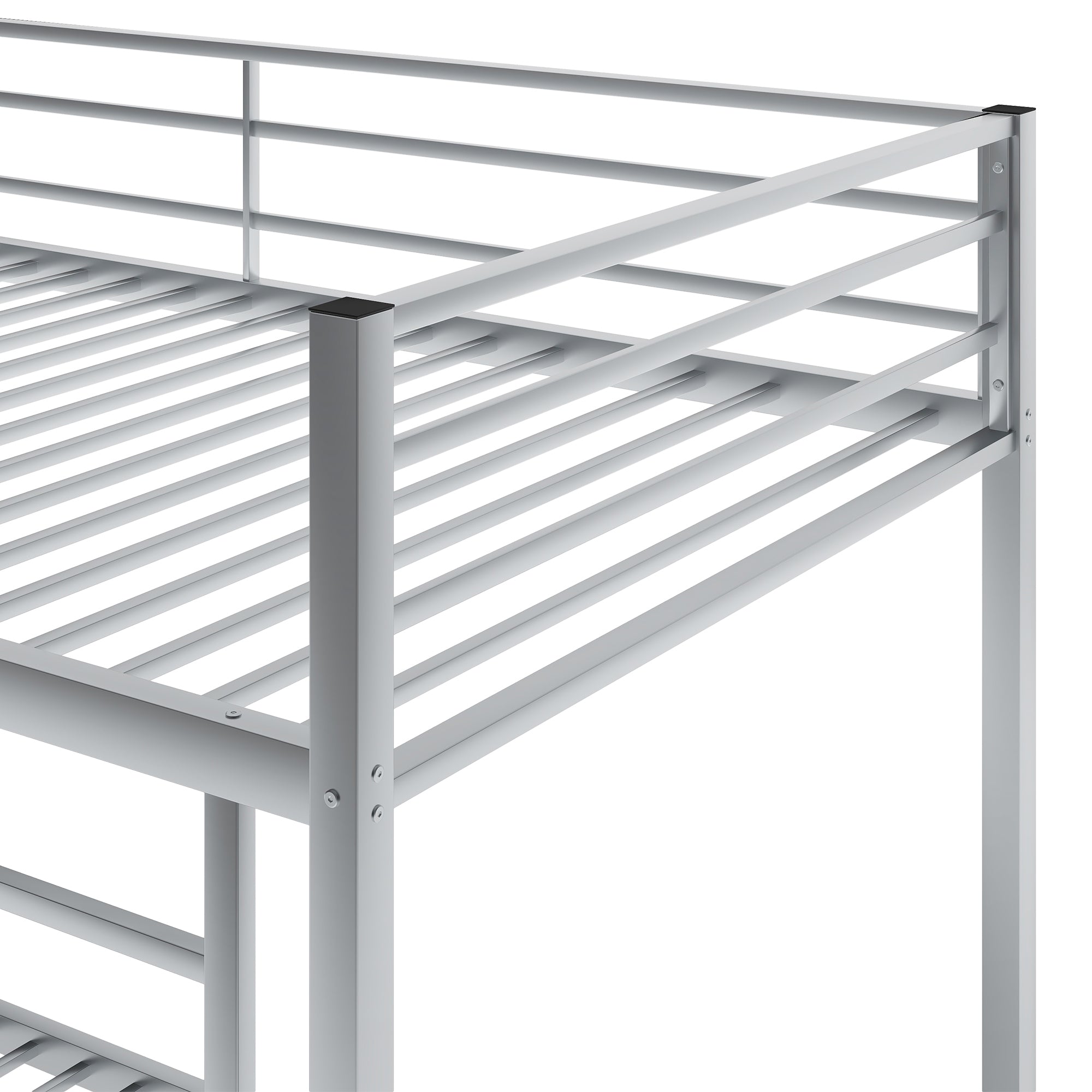 Twin over Twin Metal Bunk Bed, Low Bunk Bed with Ladder,Silver(OLD SKU:WF282465AAN)