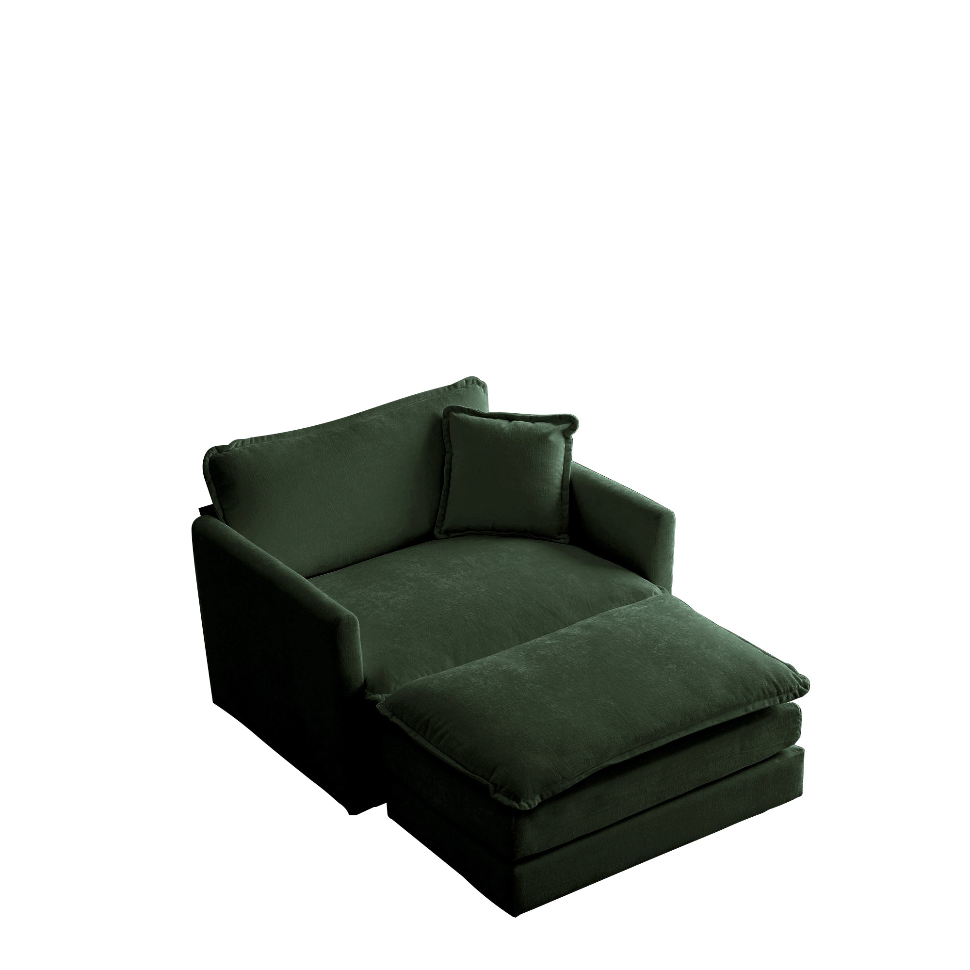 Modern Accent Chair with Ottoman, Living Room Club Chair Chenille Upholstered Armchair , Reading Chair for Bedroom, Green Chenille