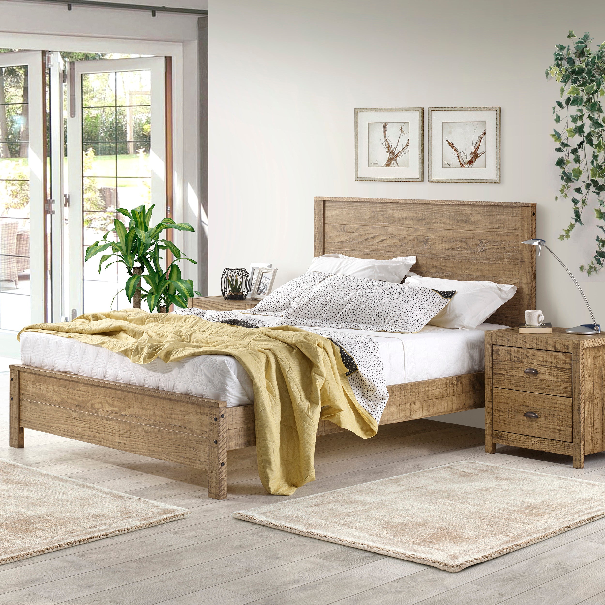 Albany Solid Wood Full Bed Frame with Headboard, Heavy Duty Modern Rustic Full Size Bed Frames, Box Spring Needed