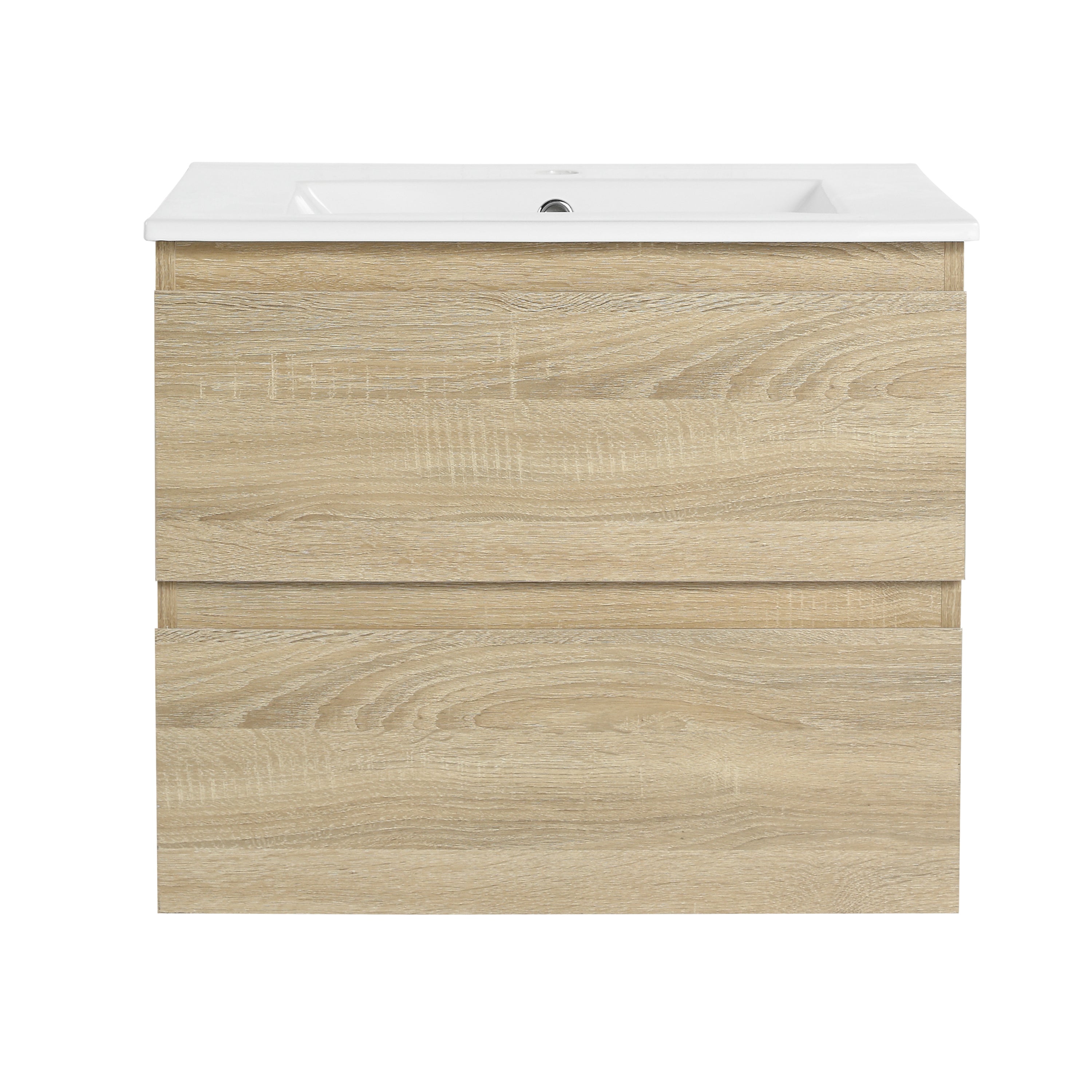 24" Wall-Mounted Bathroom Vanity With Ceramic Sink, 2-Soft Close Drawers, KD-Package